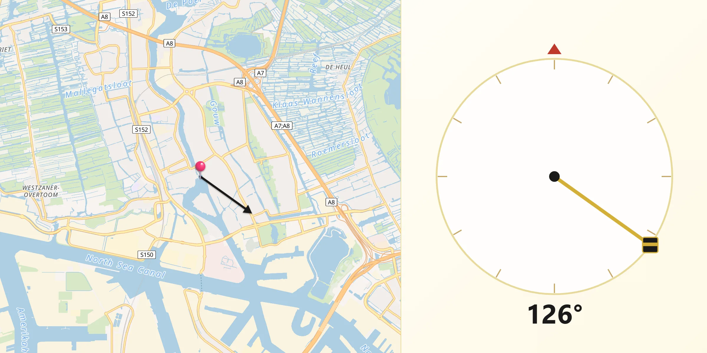 Qibla Richting vanaf Zaandam