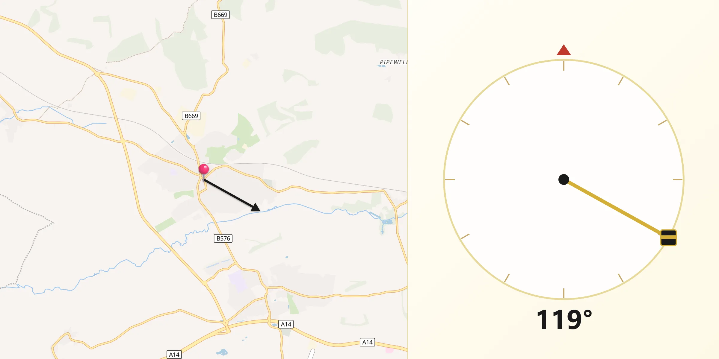 Qibla Direction from Desborough