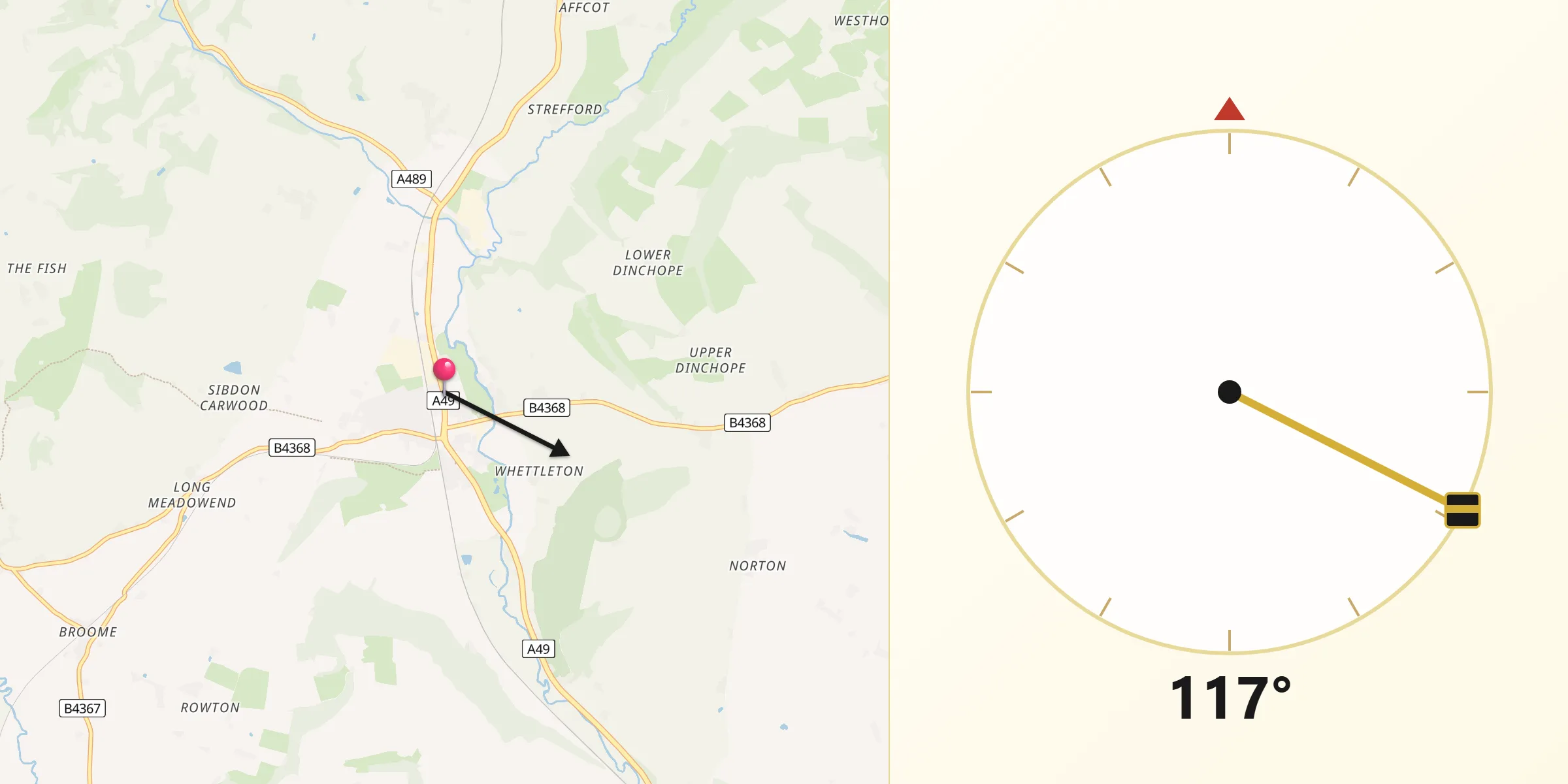 Qibla Direction from Craven Arms