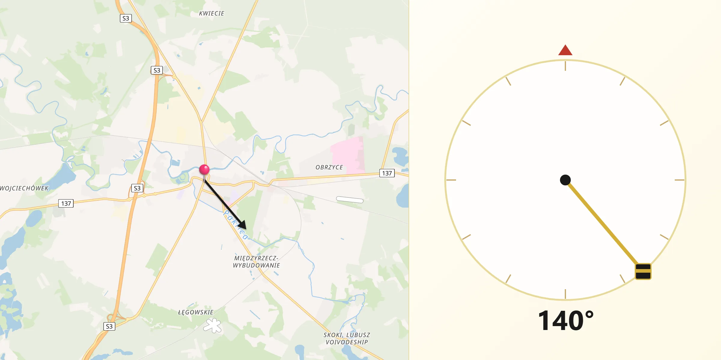 Kierunek Qibla z Międzyrzecz
