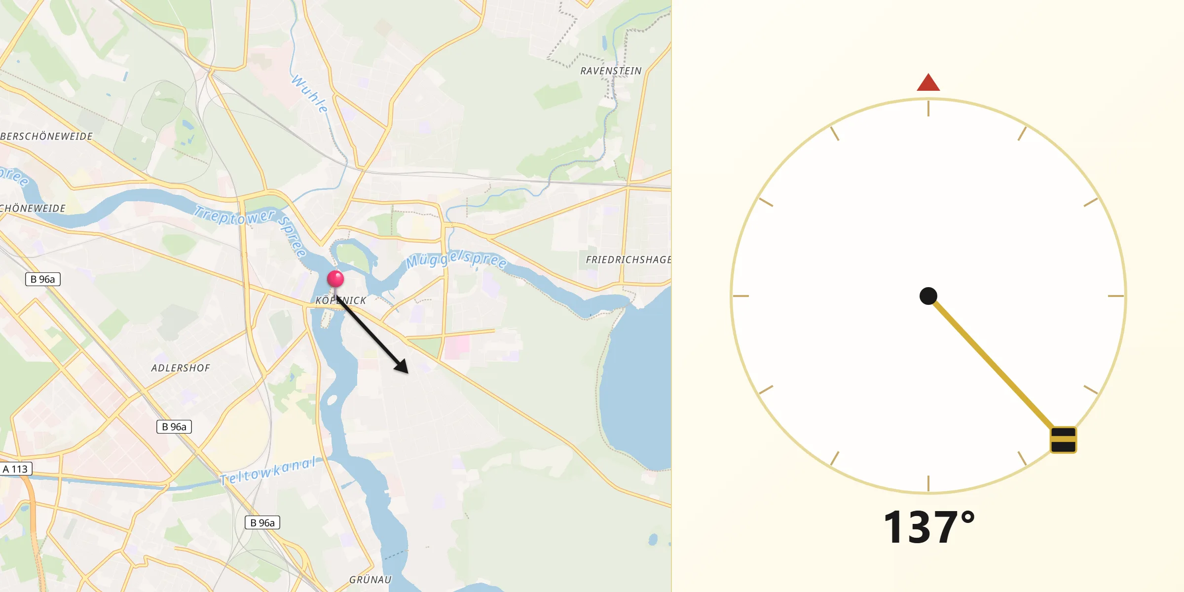 Qibla-Richtung von Berlin-Köpenick