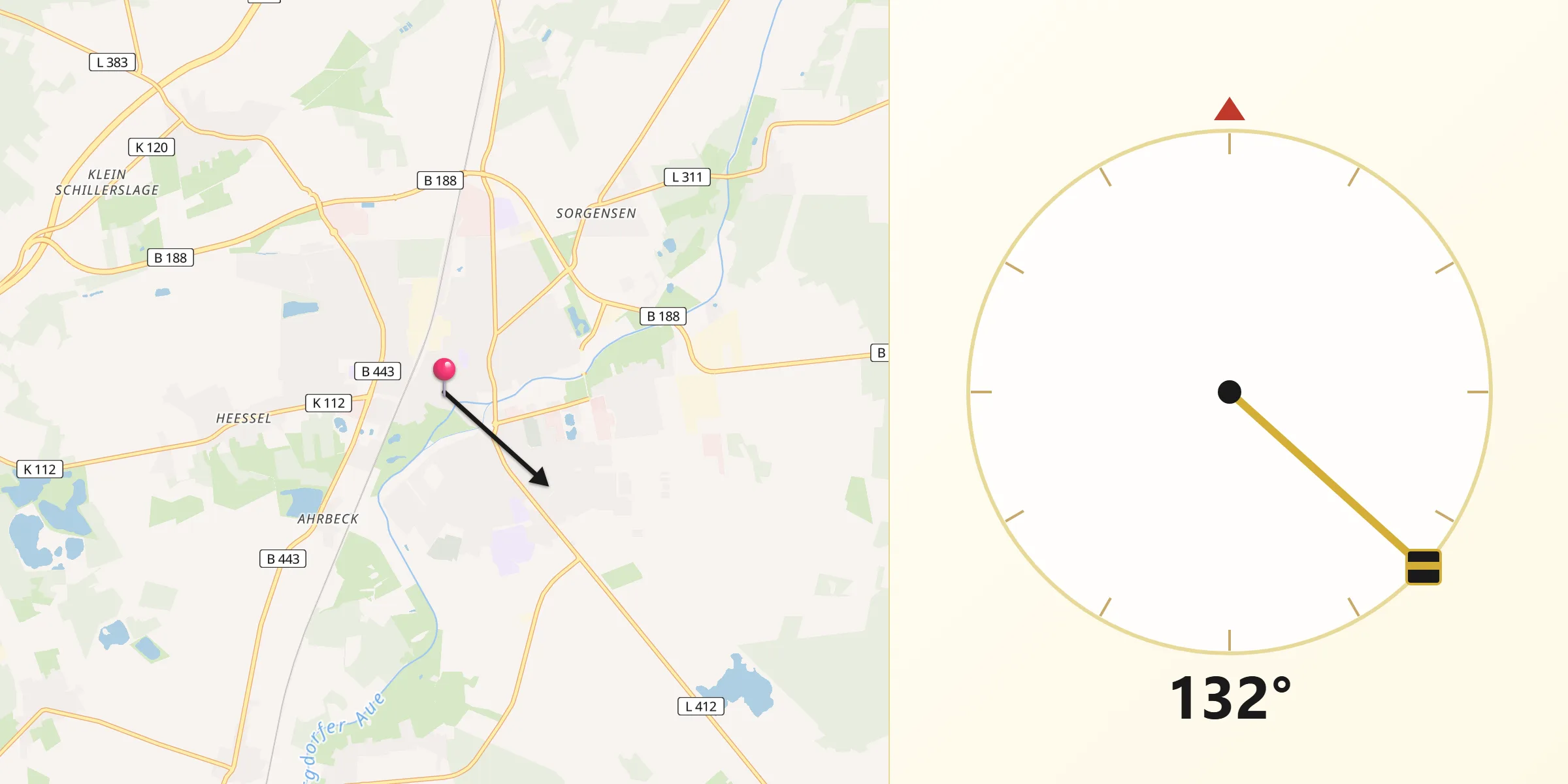 Qibla-Richtung von Burgdorf (Region Hannover)