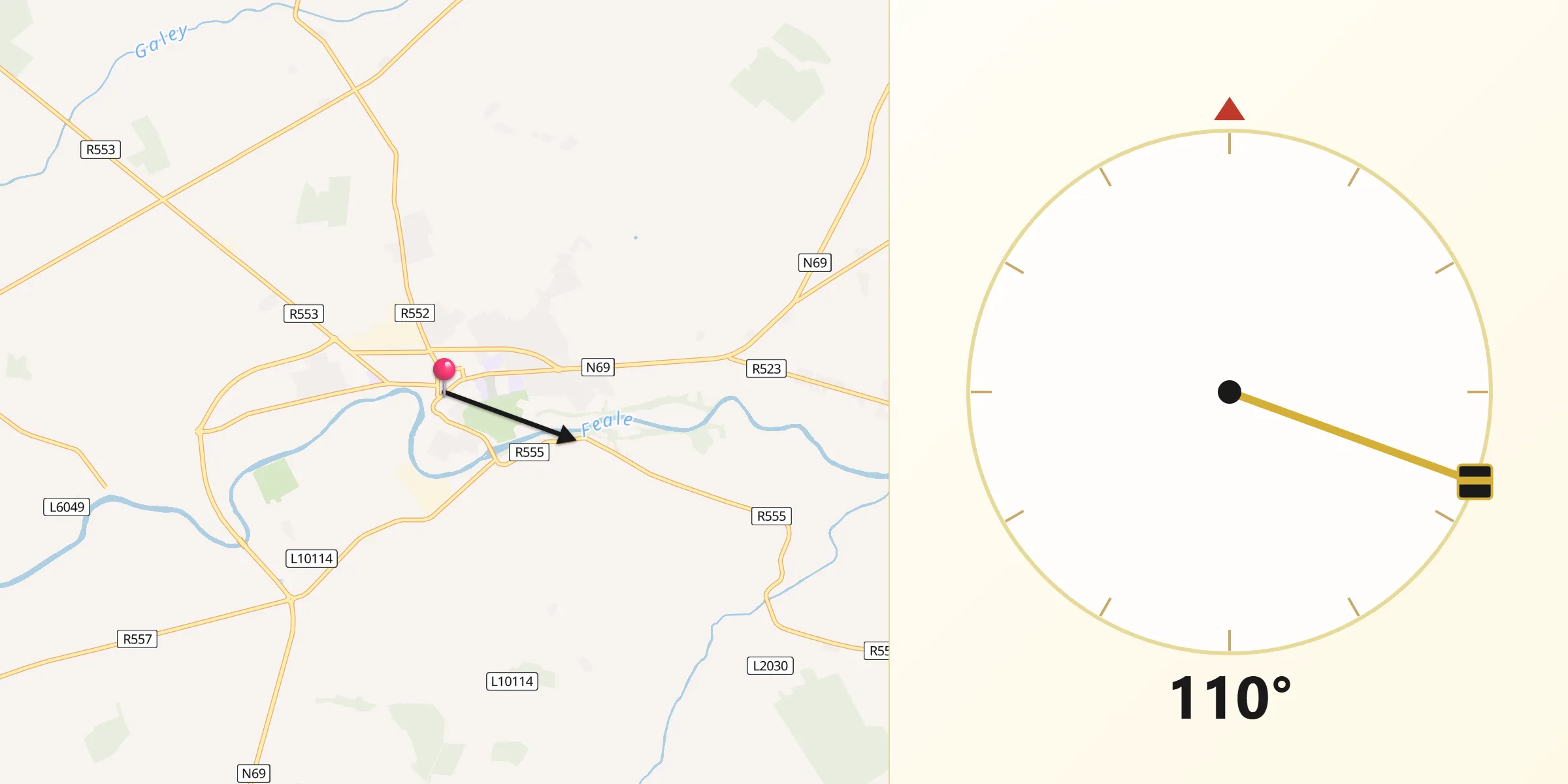 Qibla Direction from Listowel
