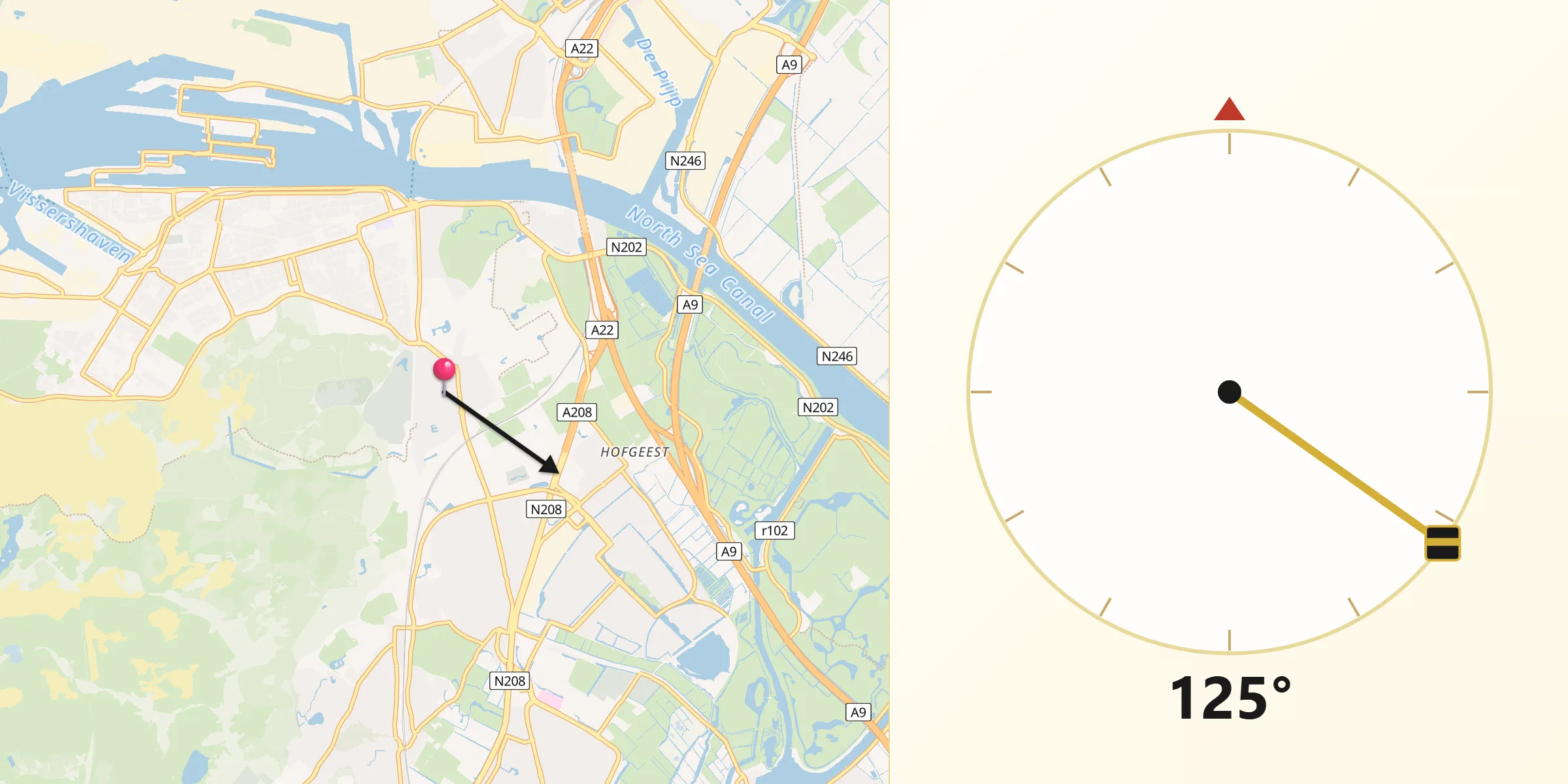 Qibla Richting vanaf Driehuis