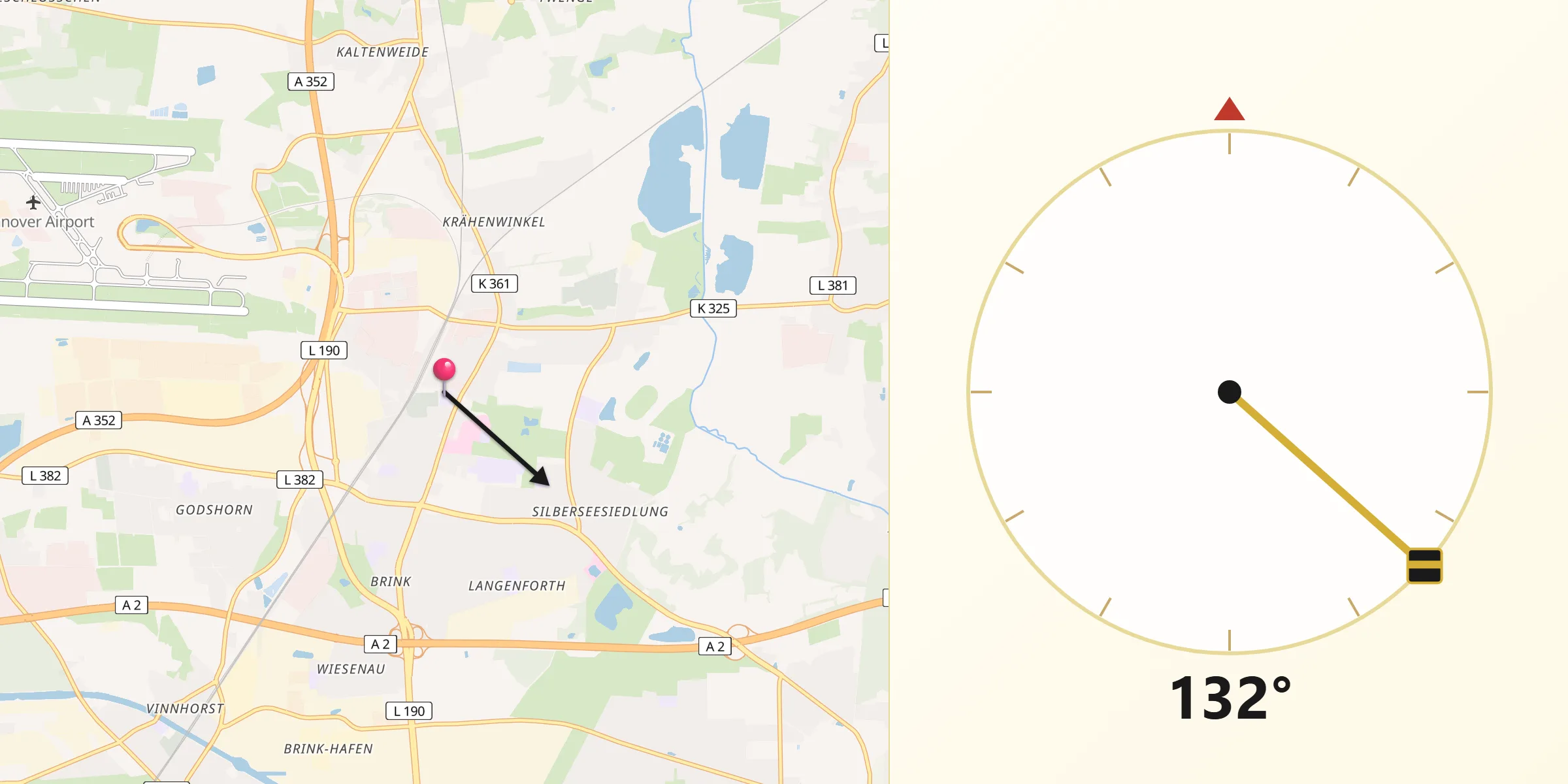 Qibla-Richtung von Langenhagen