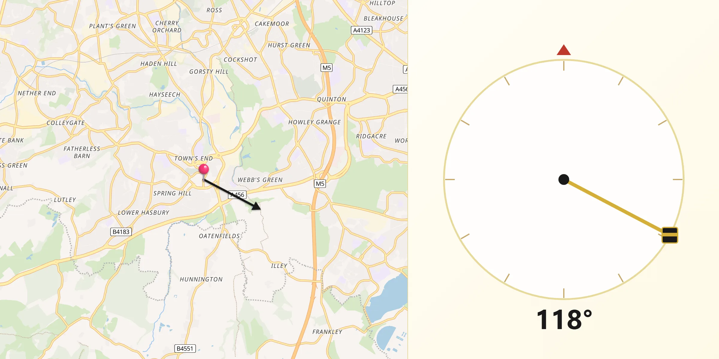 Qibla Direction from Halesowen
