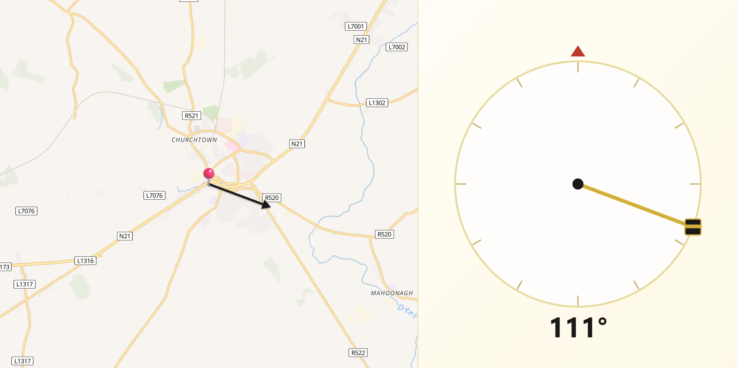 Qibla Direction from Newcastle West