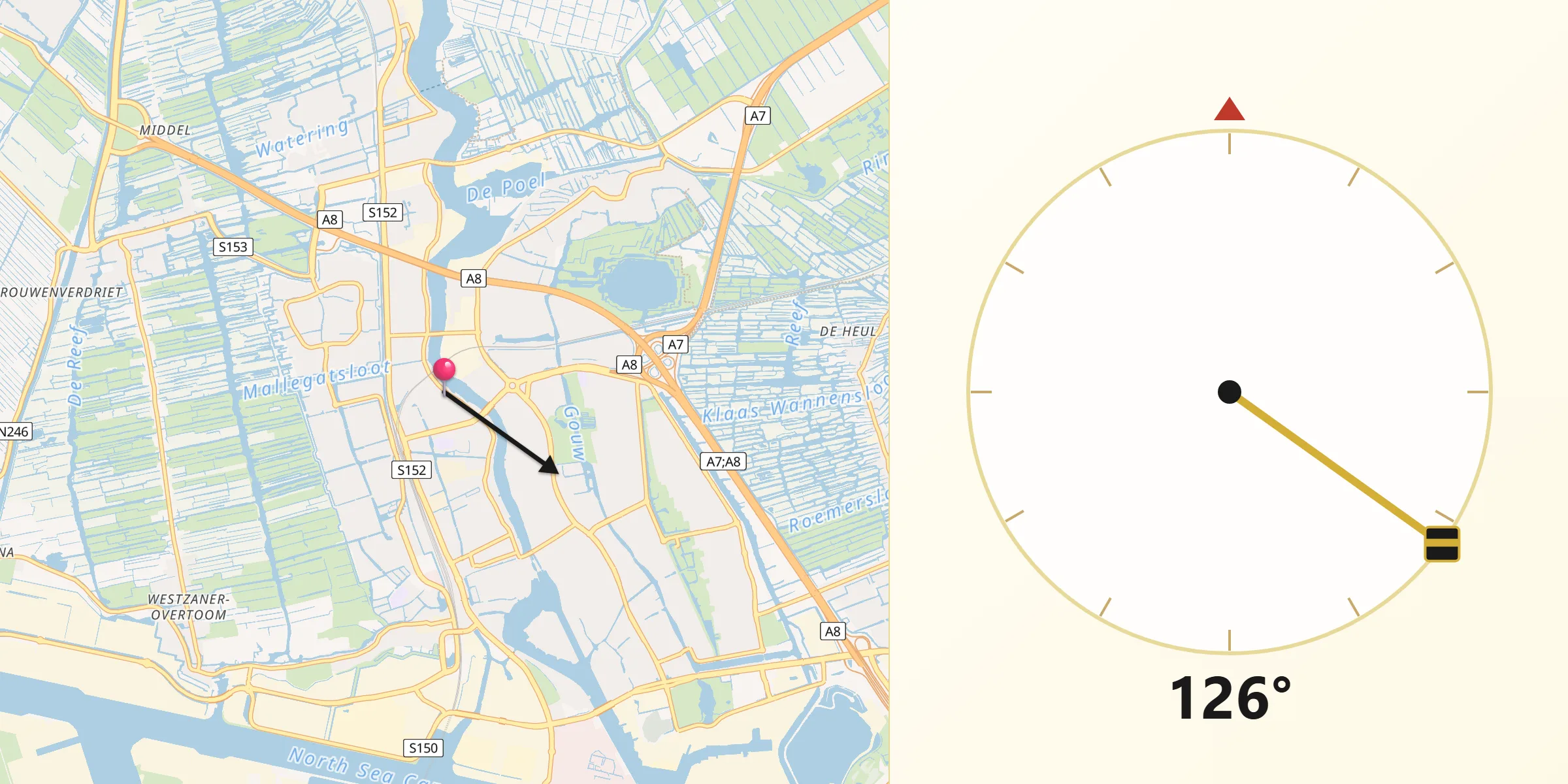 Qibla Richting vanaf Zaanstad