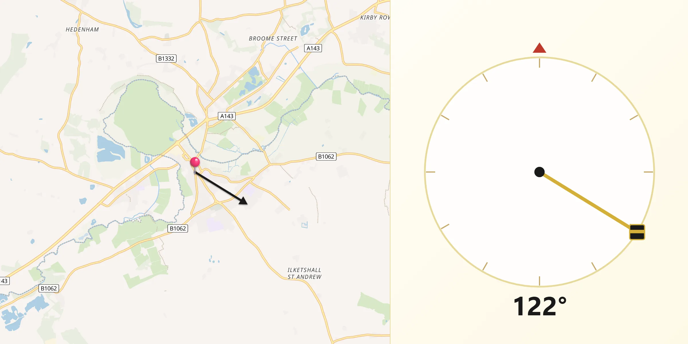 Qibla Direction from Bungay