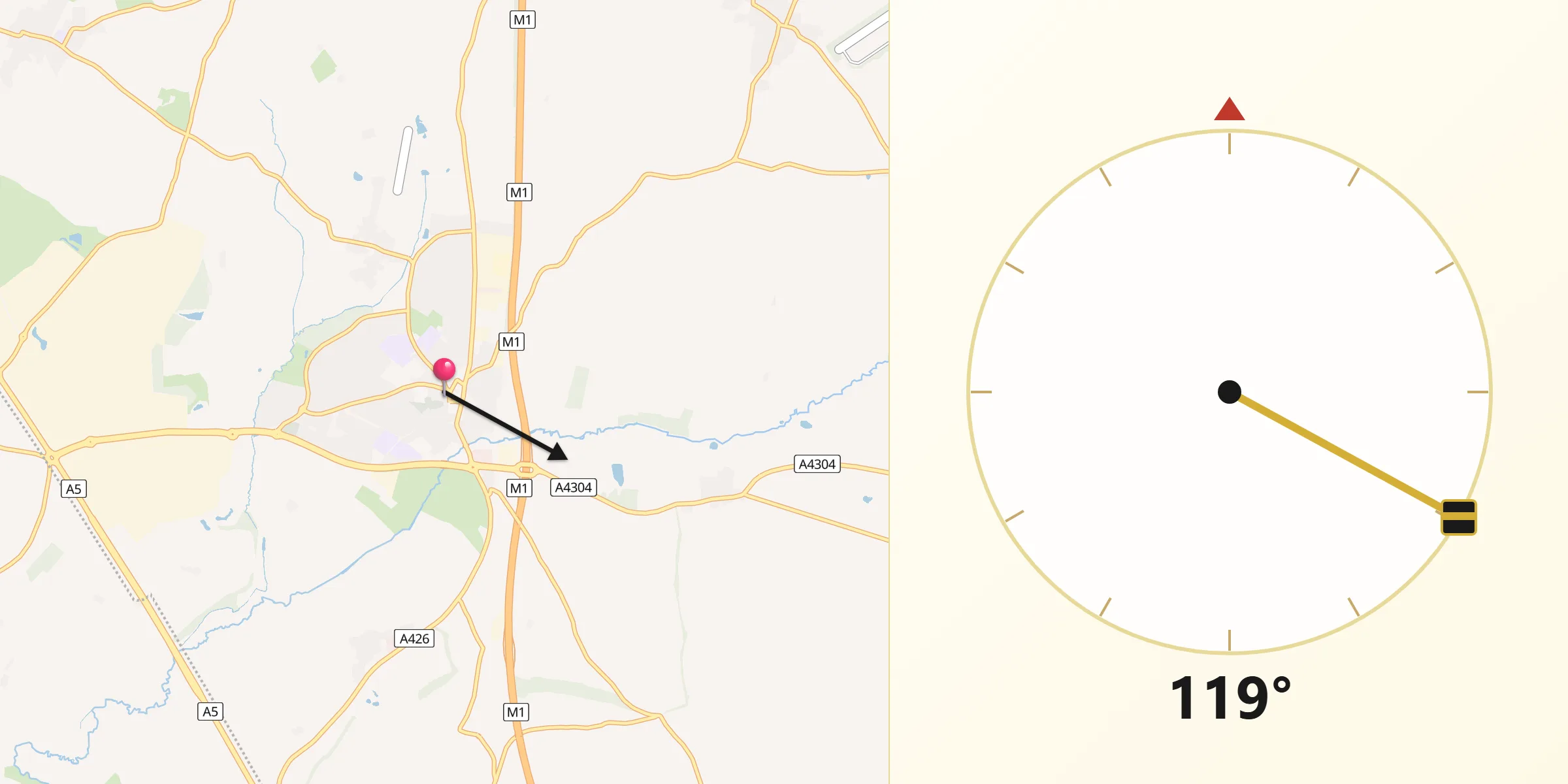 Qibla Direction from Lutterworth