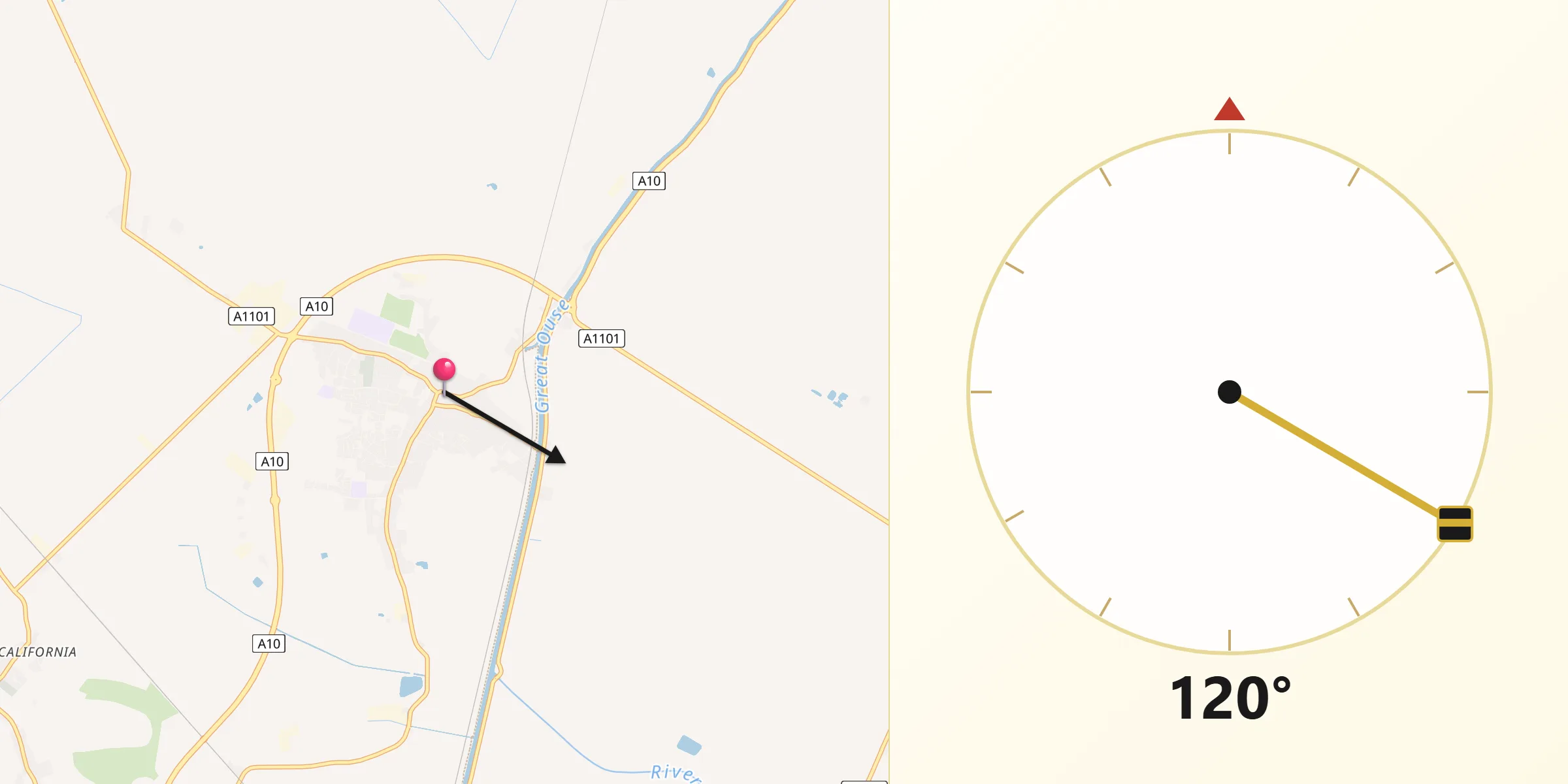 Qibla Direction from Littleport