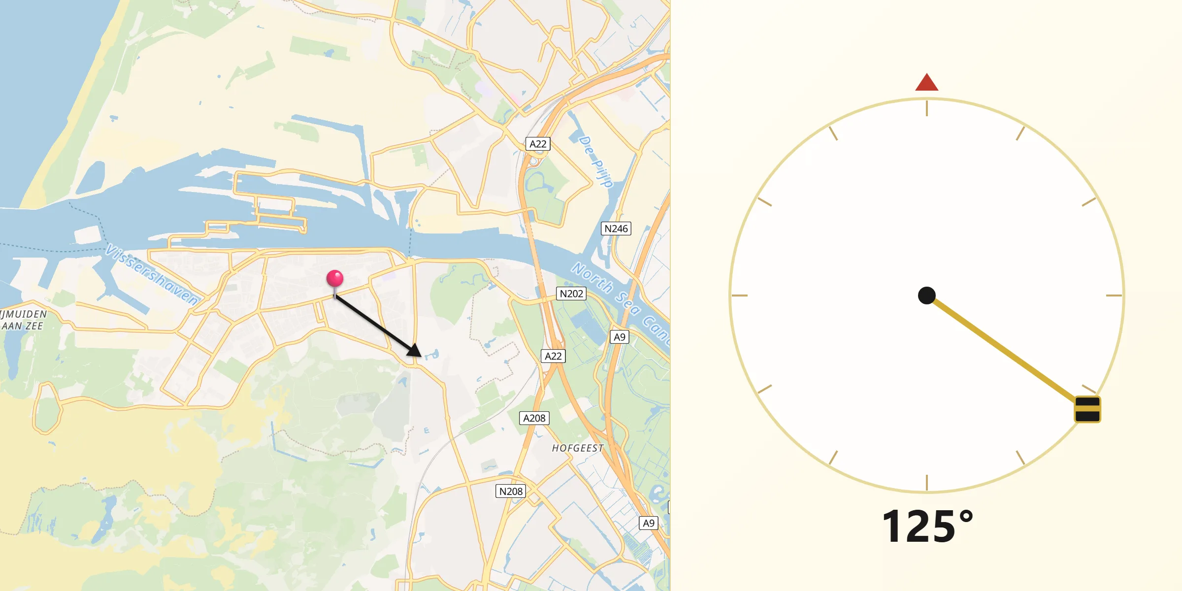 Qibla Richting vanaf IJmuiden