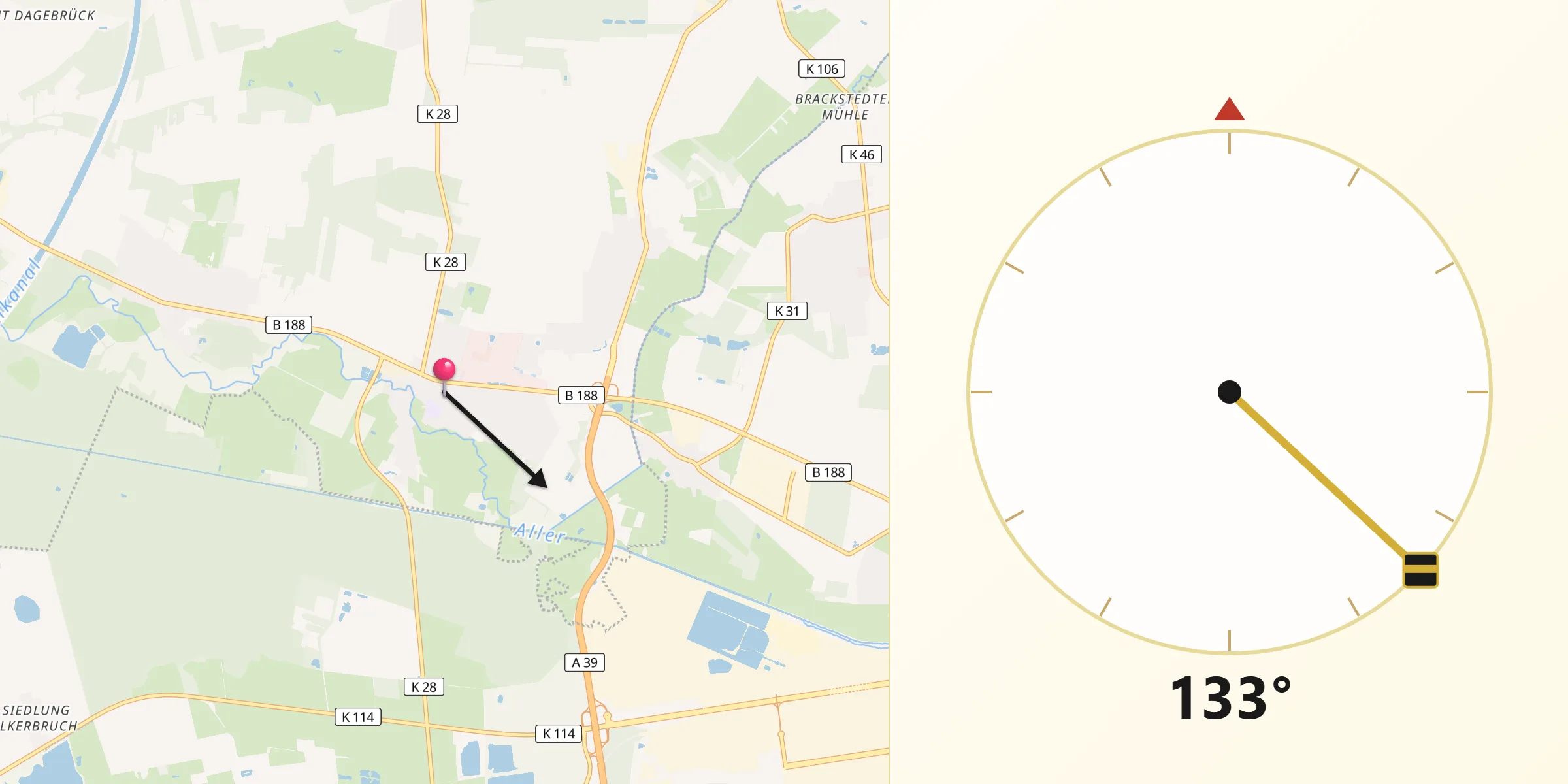 Qibla-Richtung von Weyhausen