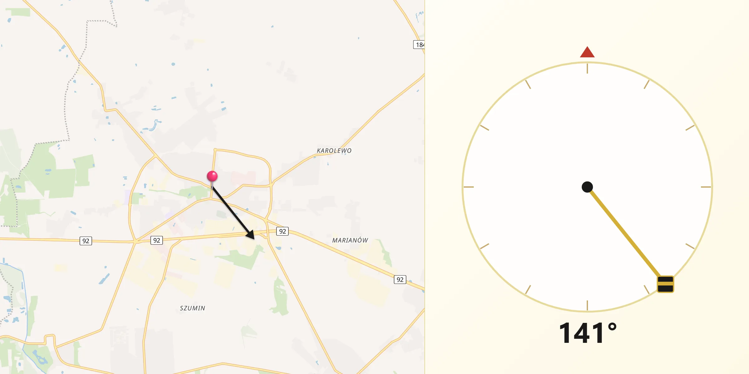 Kierunek Qibla z Tarnowo Podgórne