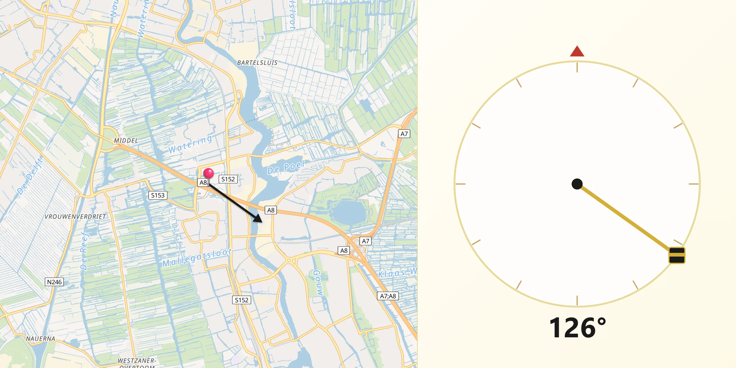 Qibla Richting vanaf Koog aan de Zaan