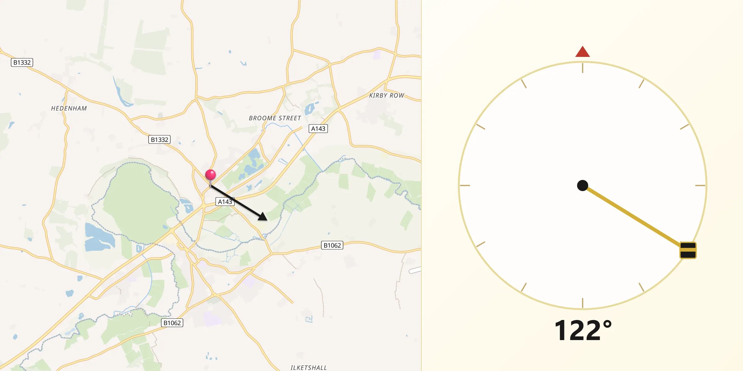 Qibla Direction from Ditchingham