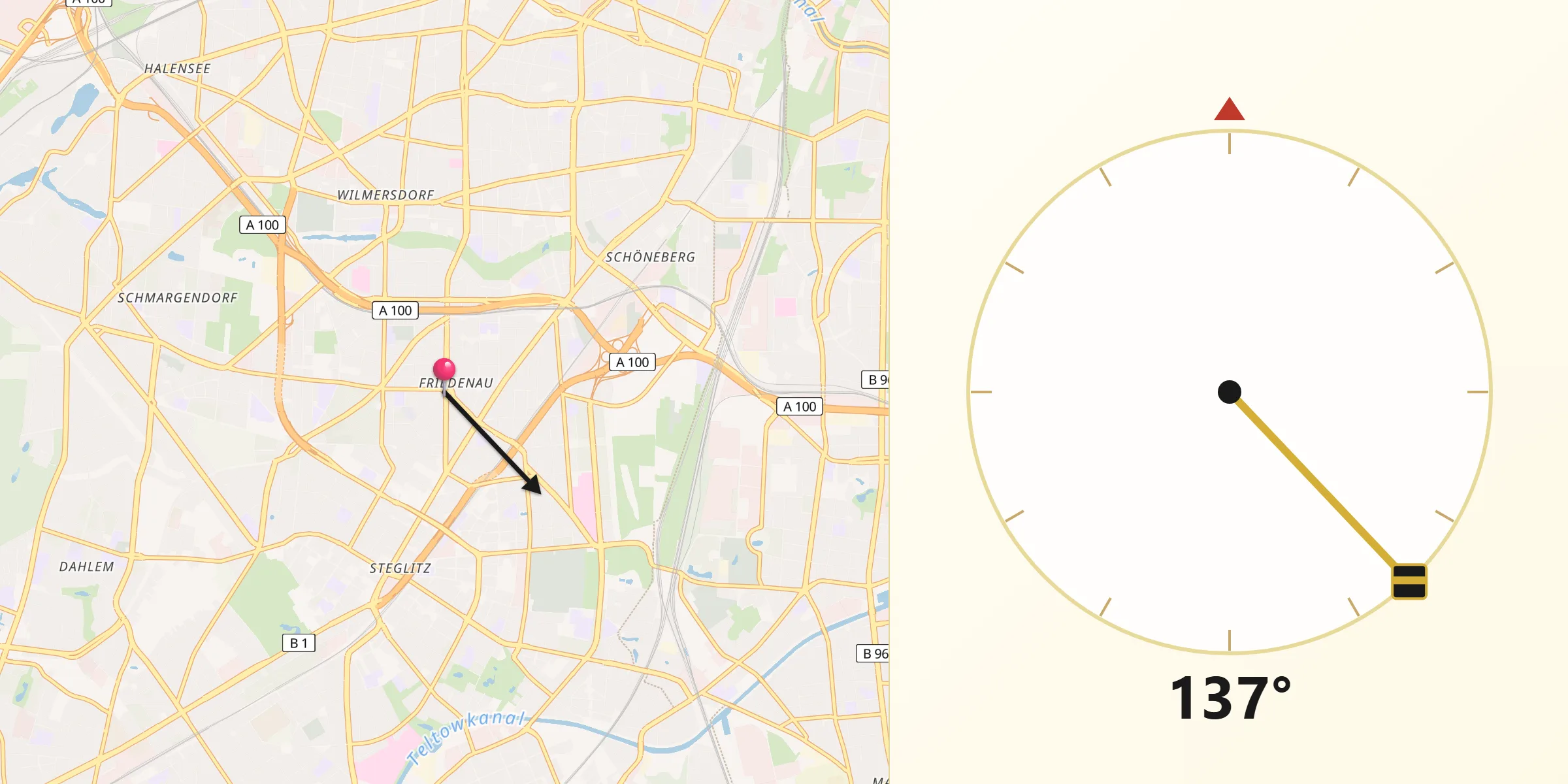 Qibla-Richtung von Berlin-Friedenau