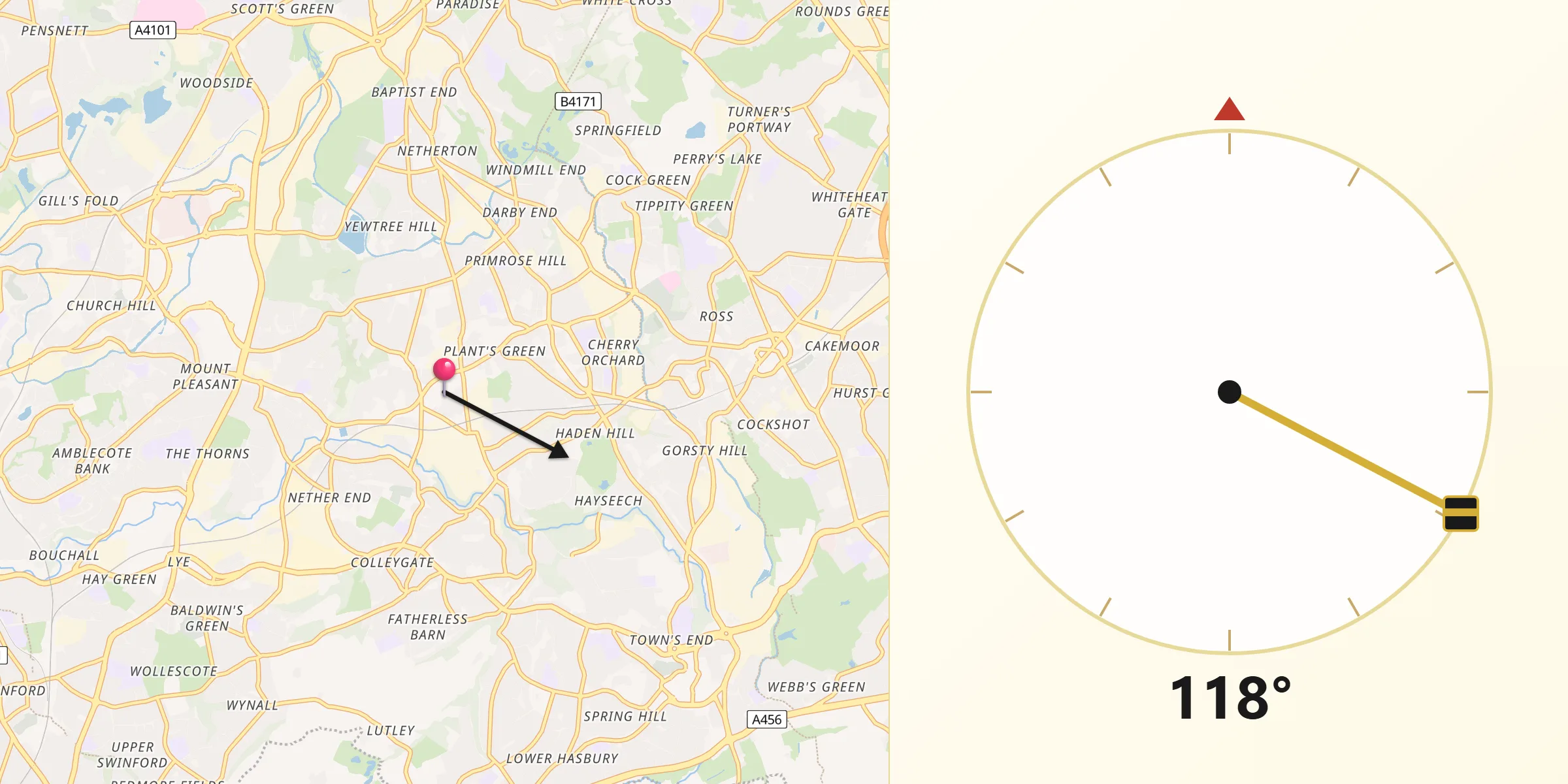 Qibla Direction from Cradley Heath