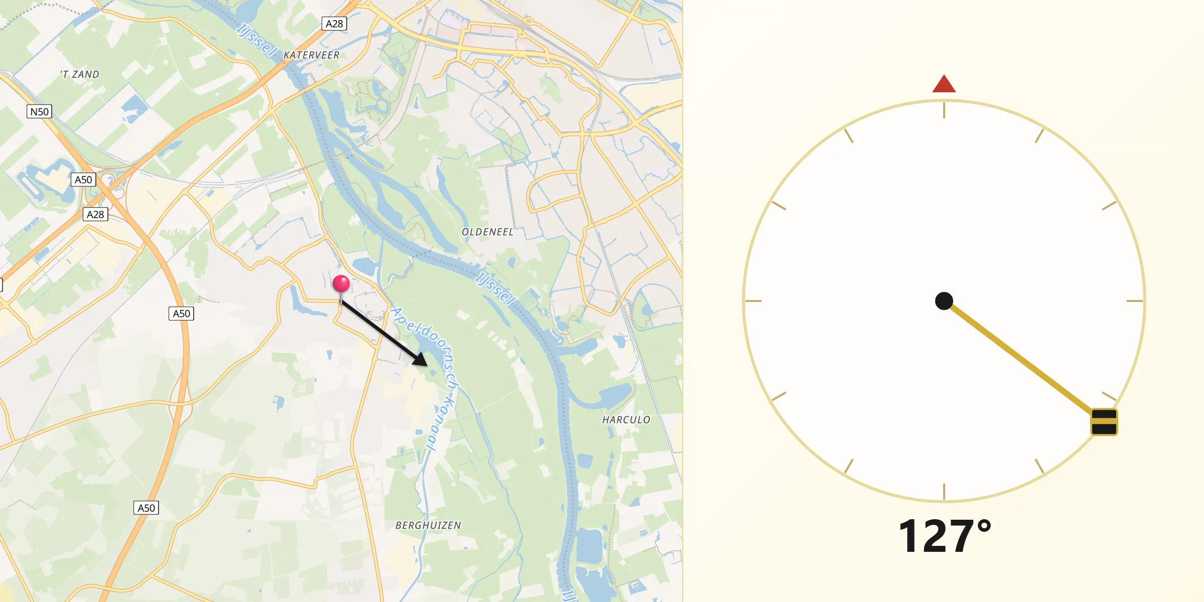 Qibla Richting vanaf Hattem