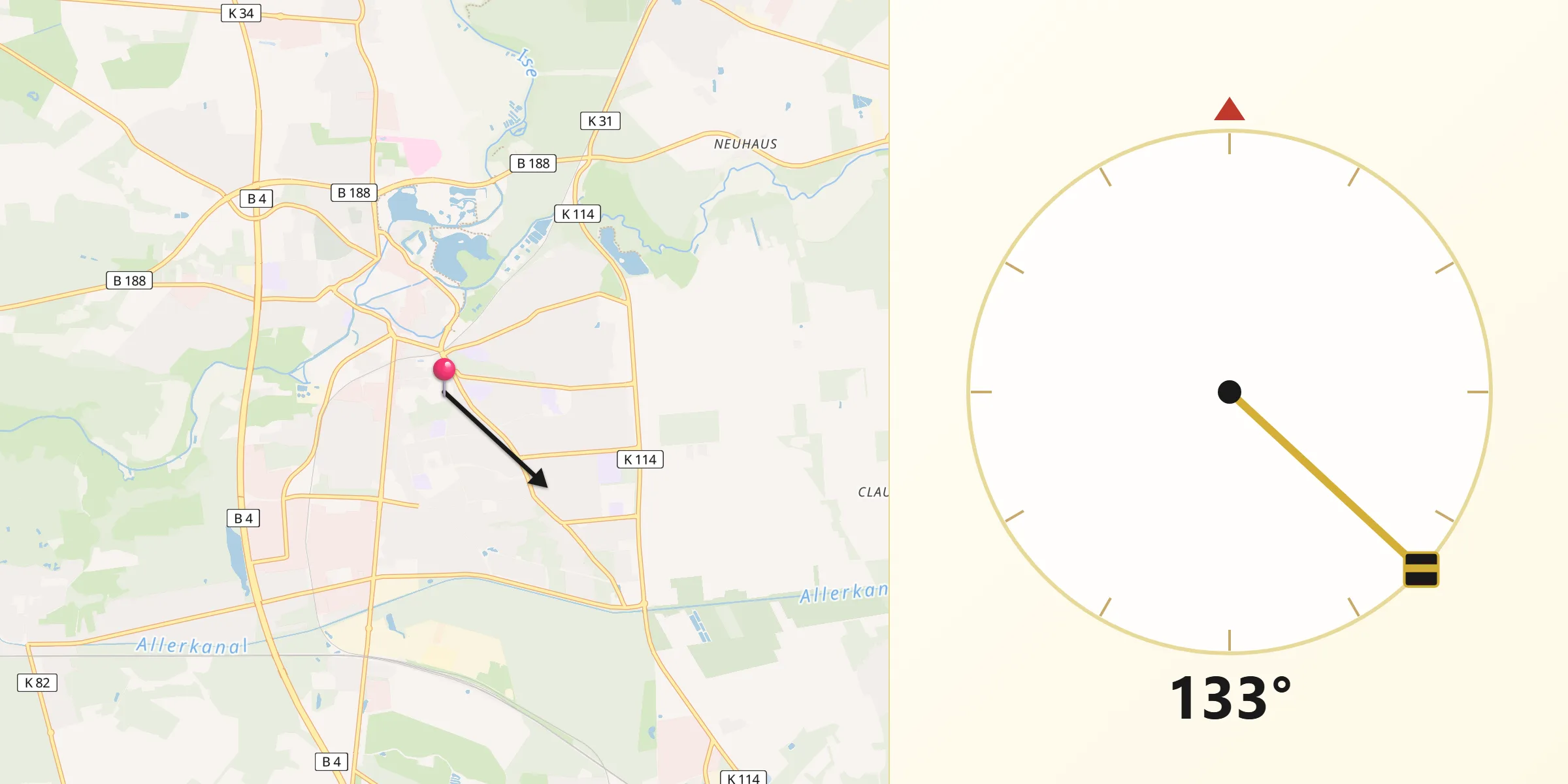 Qibla-Richtung von Gifhorn