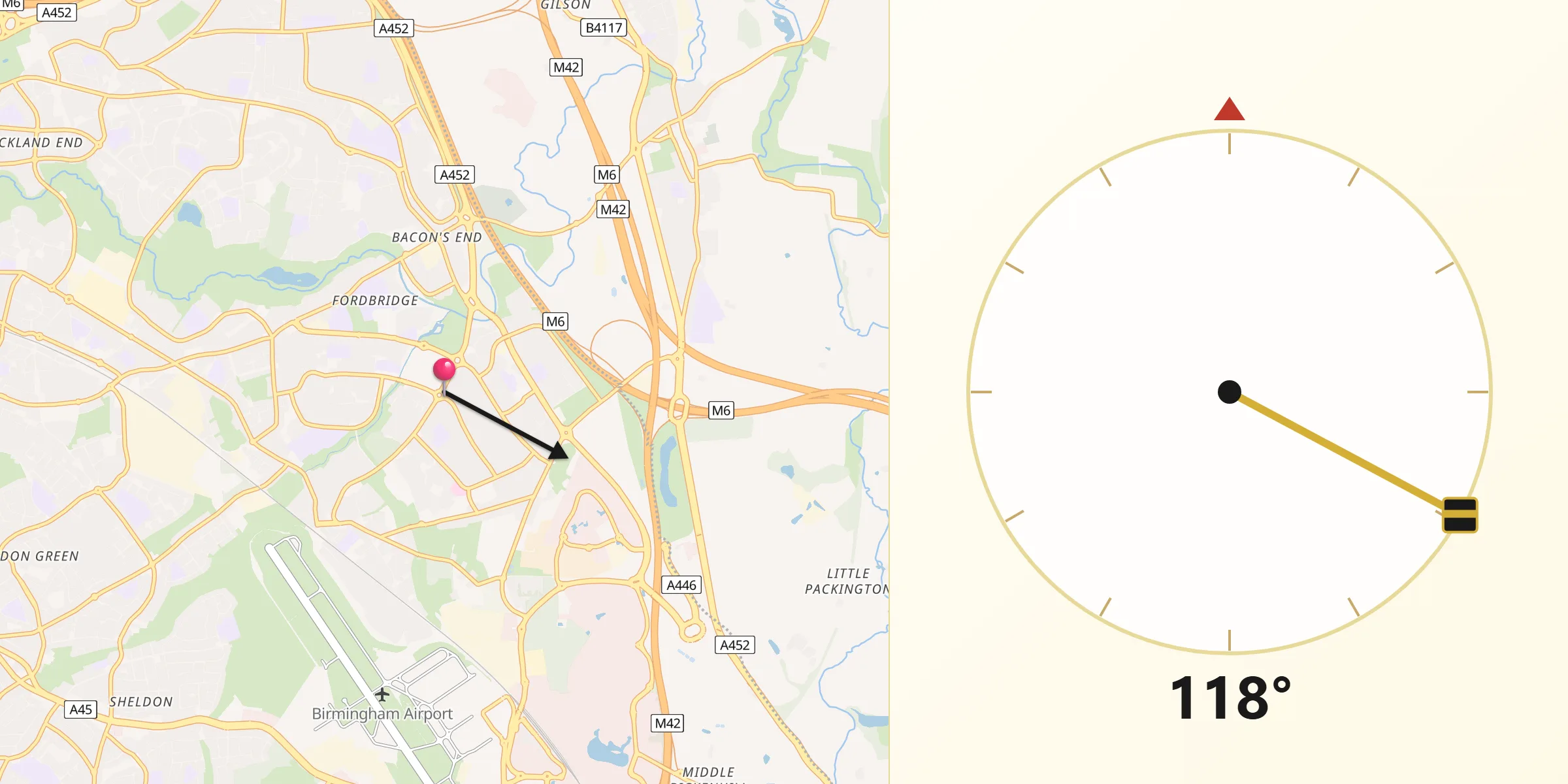 Qibla Direction from Chelmsley Wood