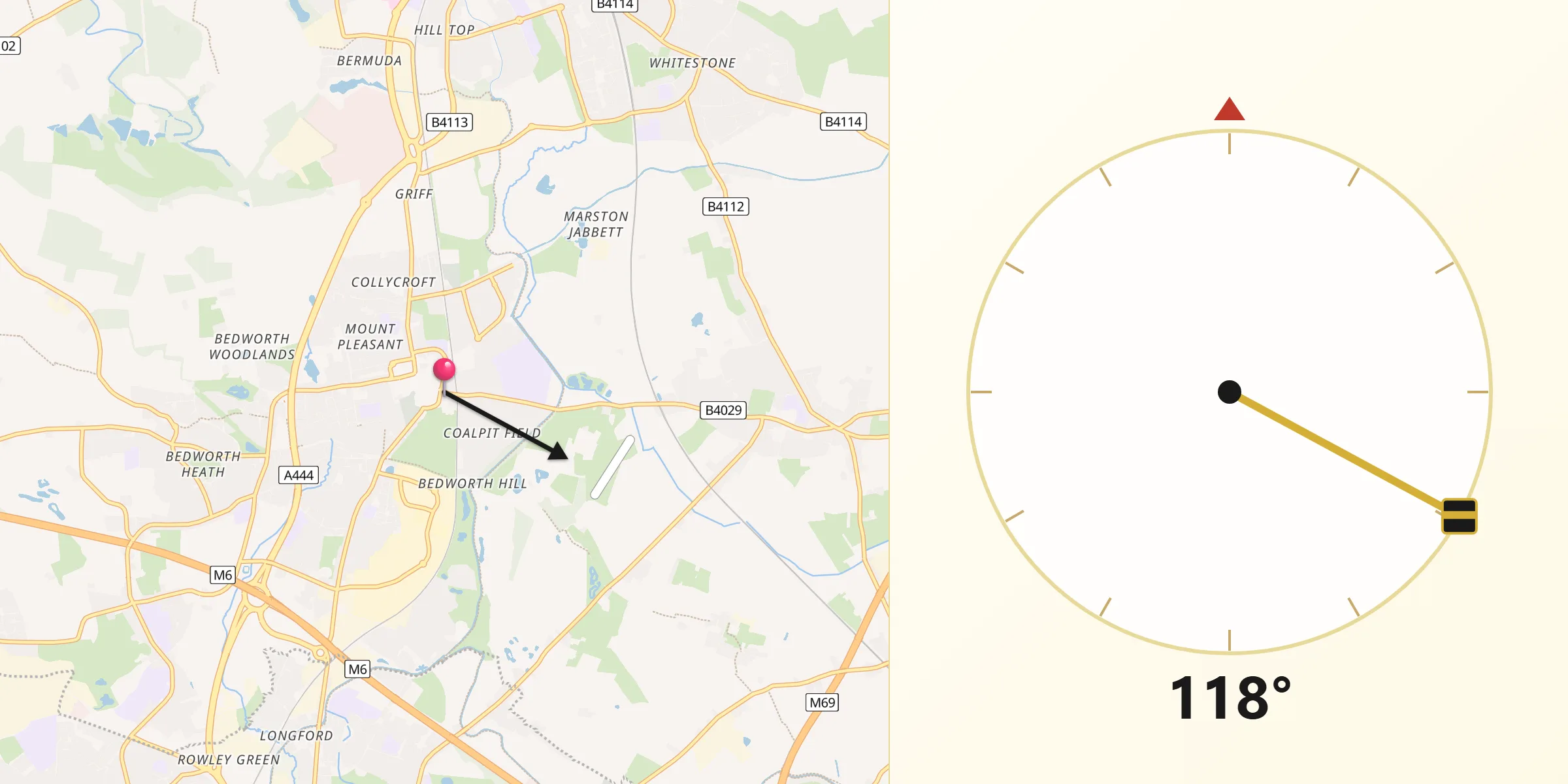 Qibla Direction from Bedworth