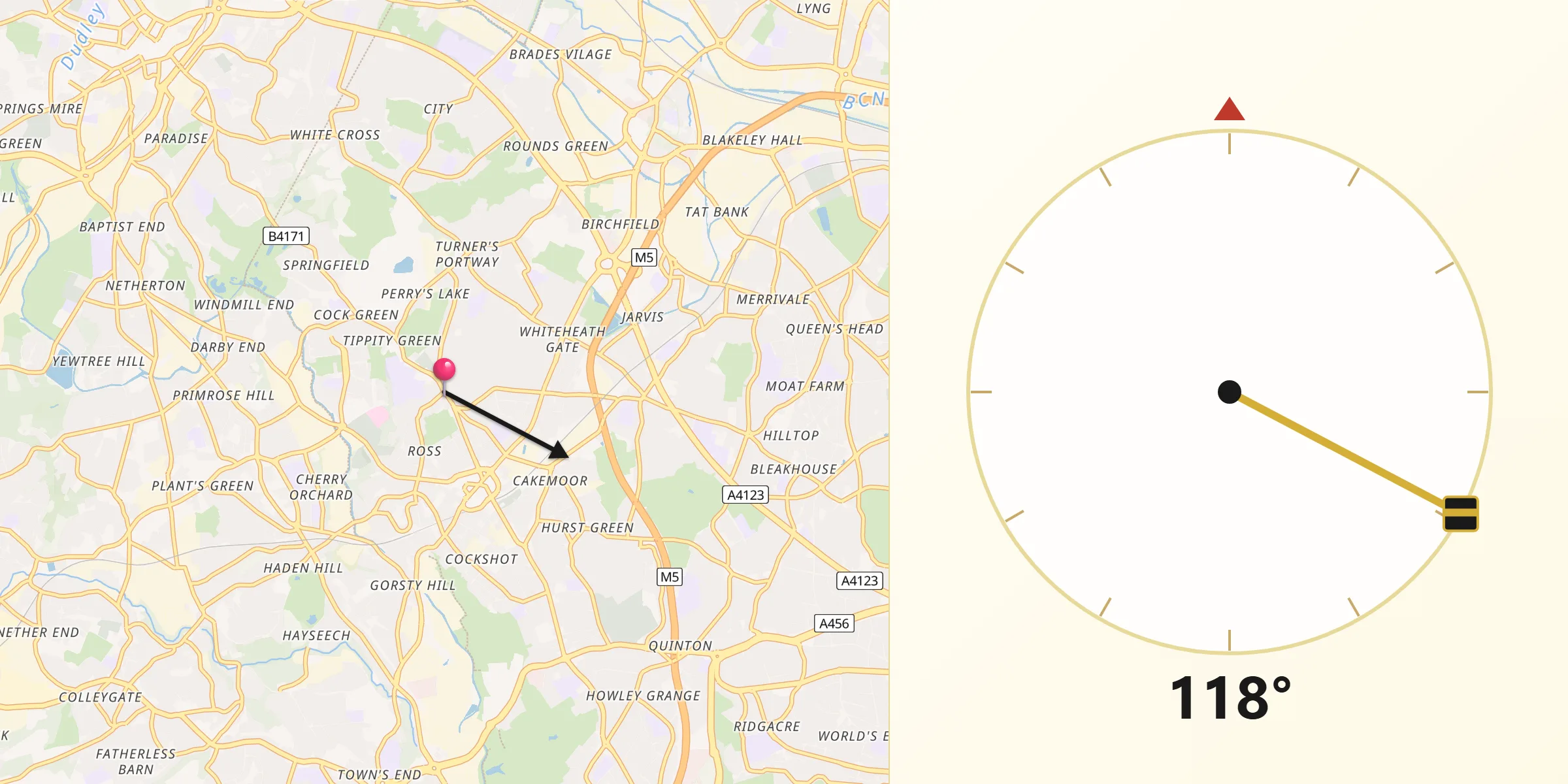 Qibla Direction from Rowley Regis