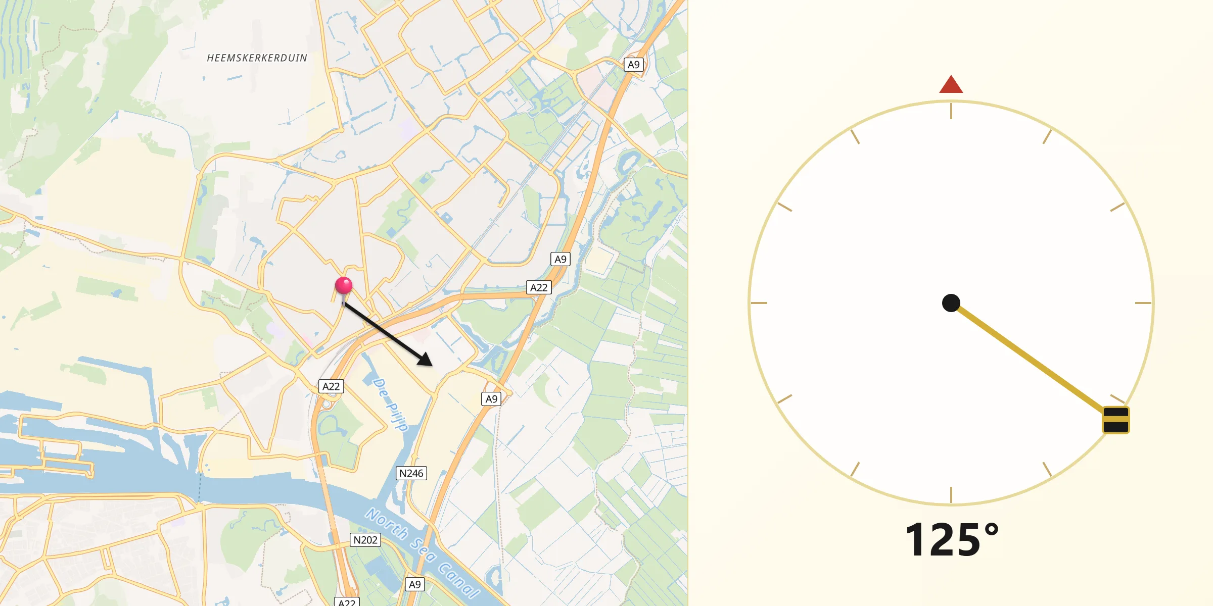 Qibla Richting vanaf Beverwijk