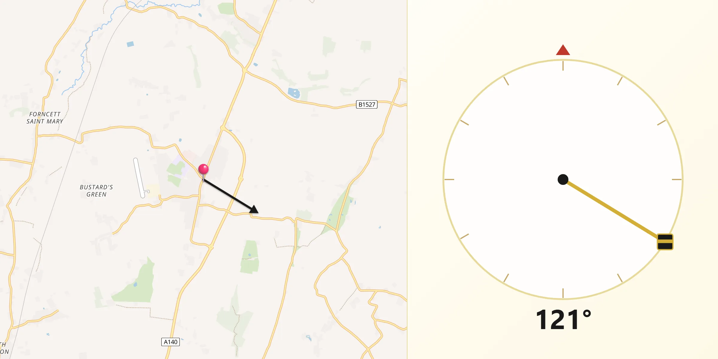 Qibla Direction from Long Stratton