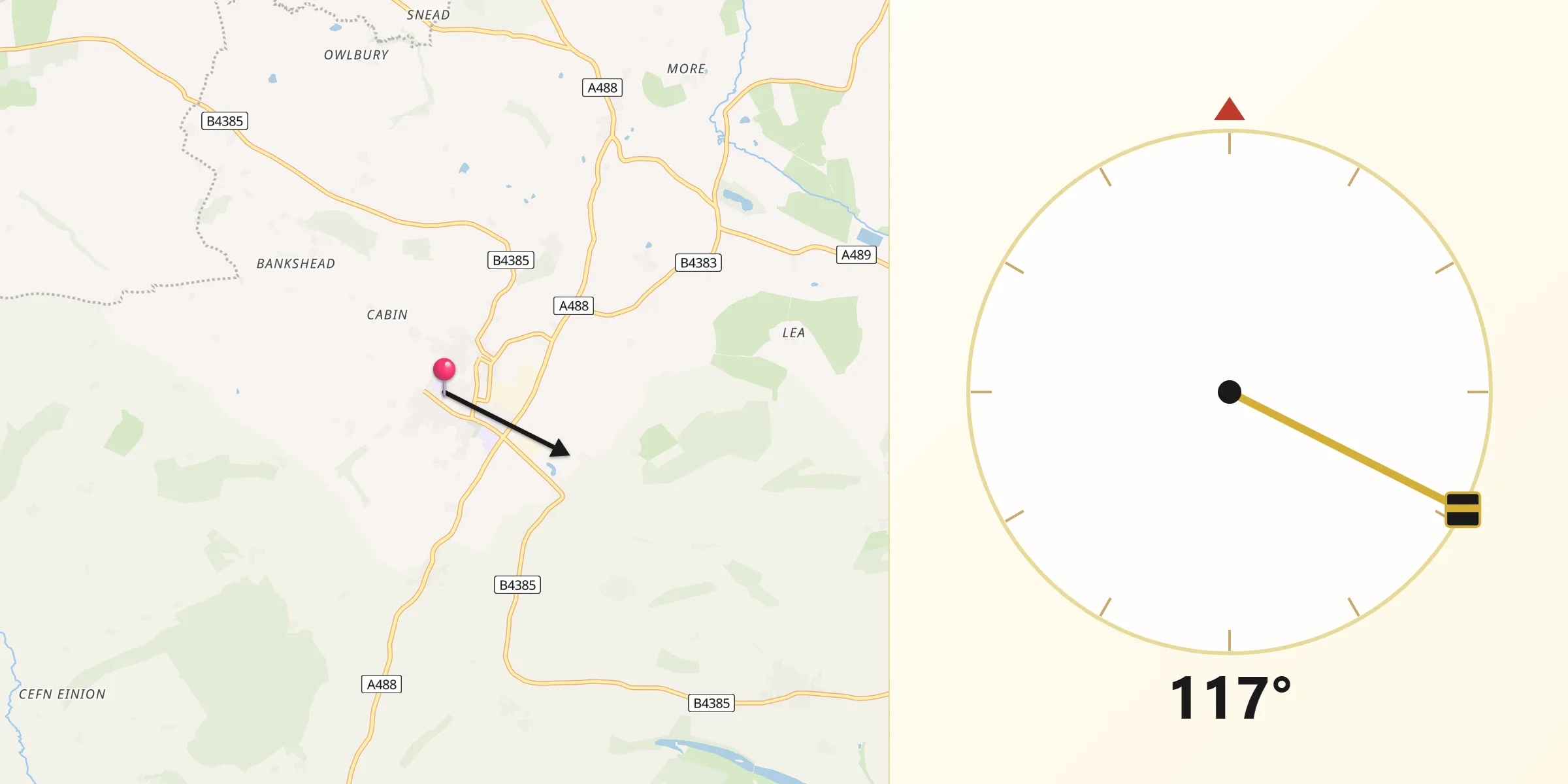 Qibla Direction from Bishop's Castle
