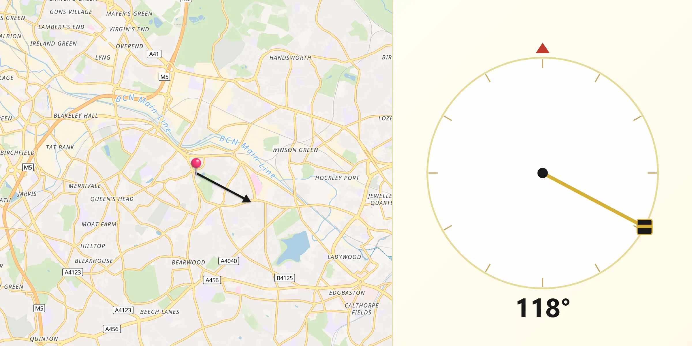 Qibla Direction from Smethwick