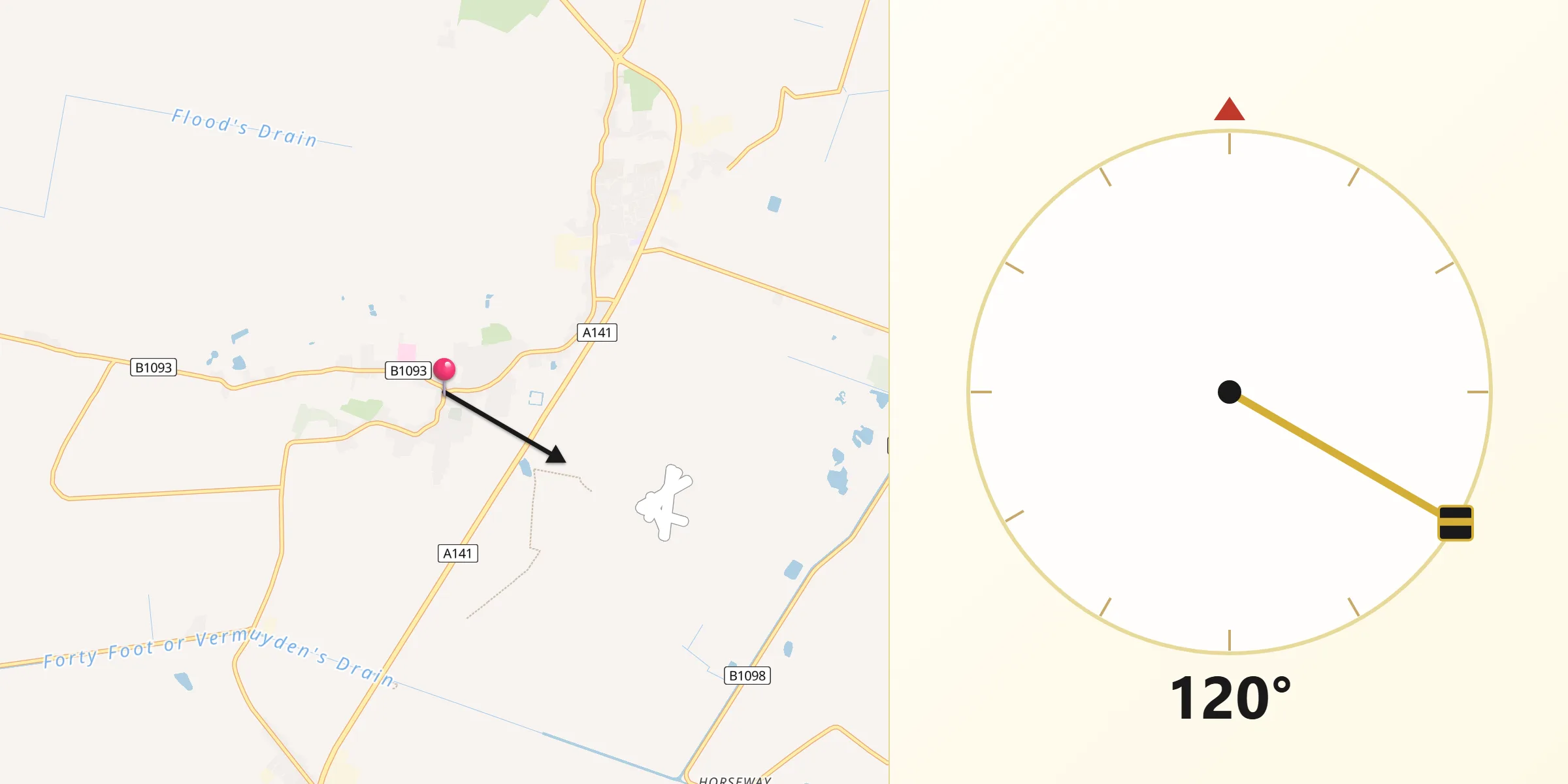 Qibla Direction from Doddington