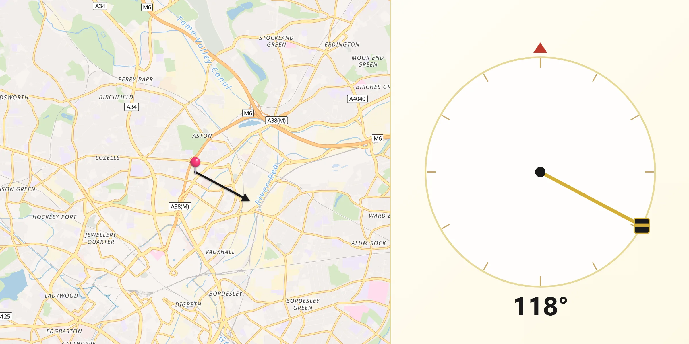 Qibla Direction from Aston