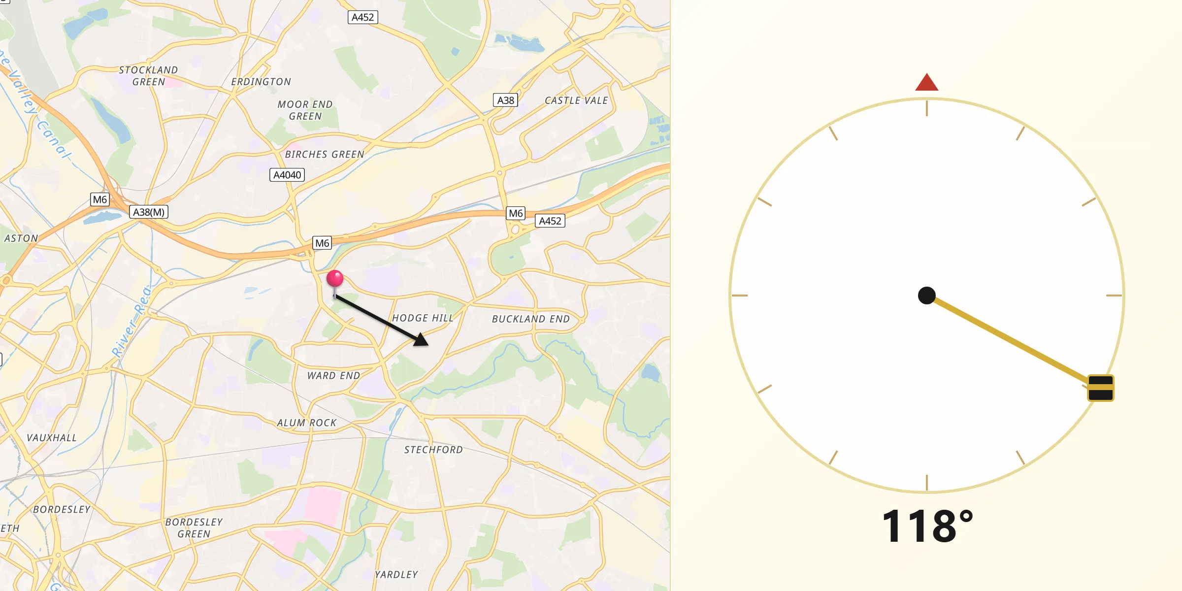 Qibla Direction from Washwood Heath