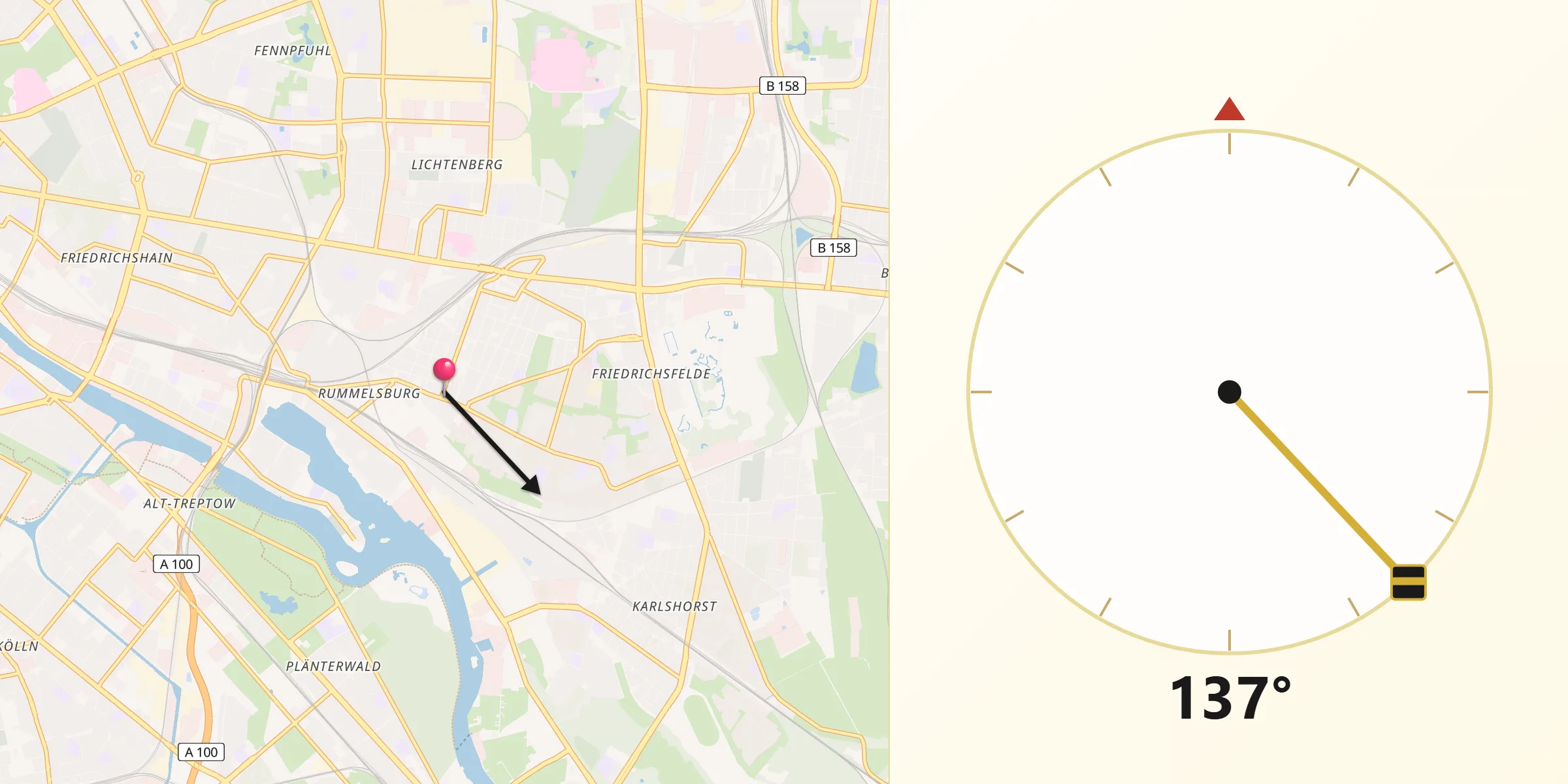 Qibla-Richtung von Berlin-Rummelsburg
