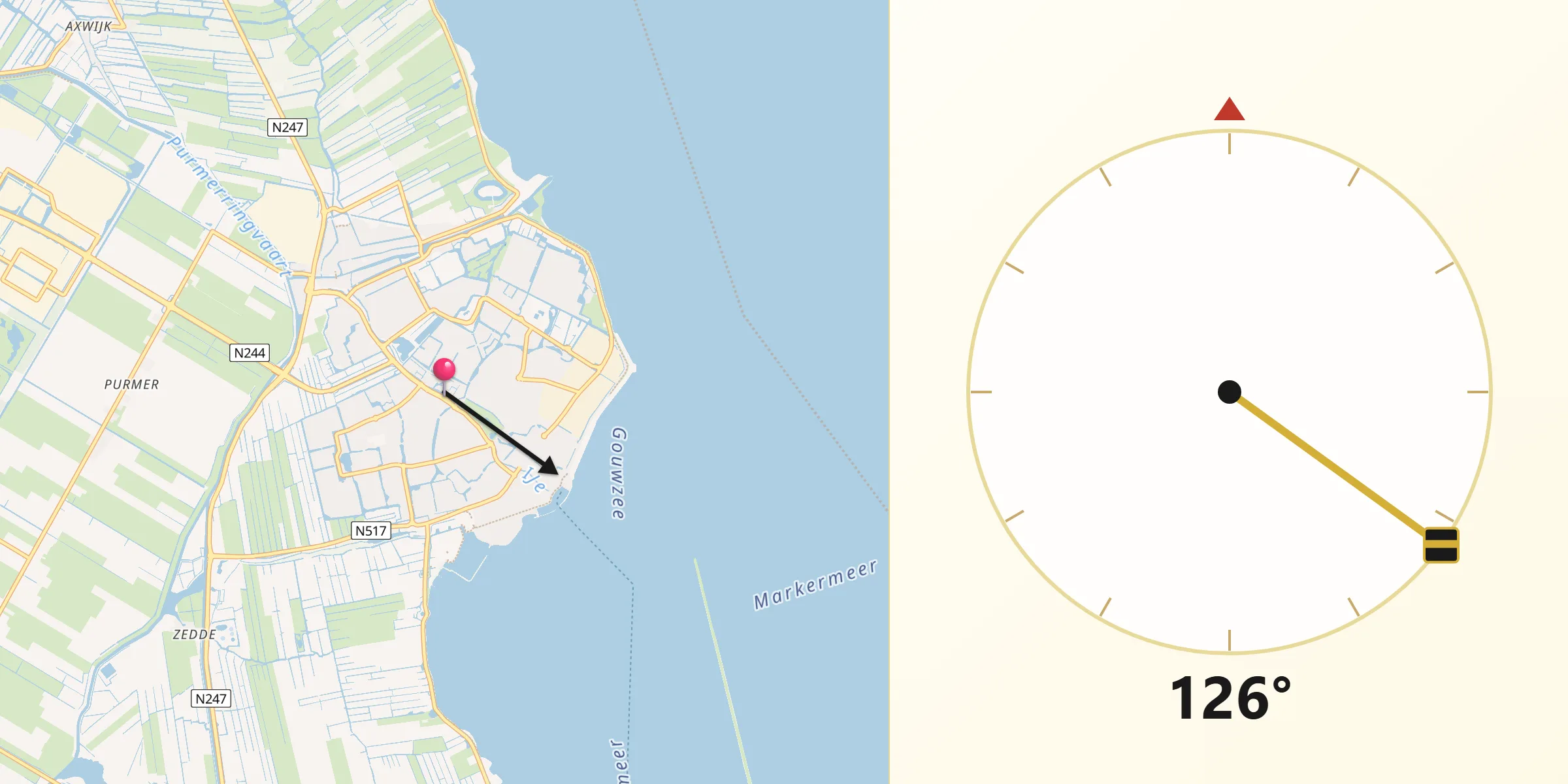 Qibla Richting vanaf Edam-Volendam
