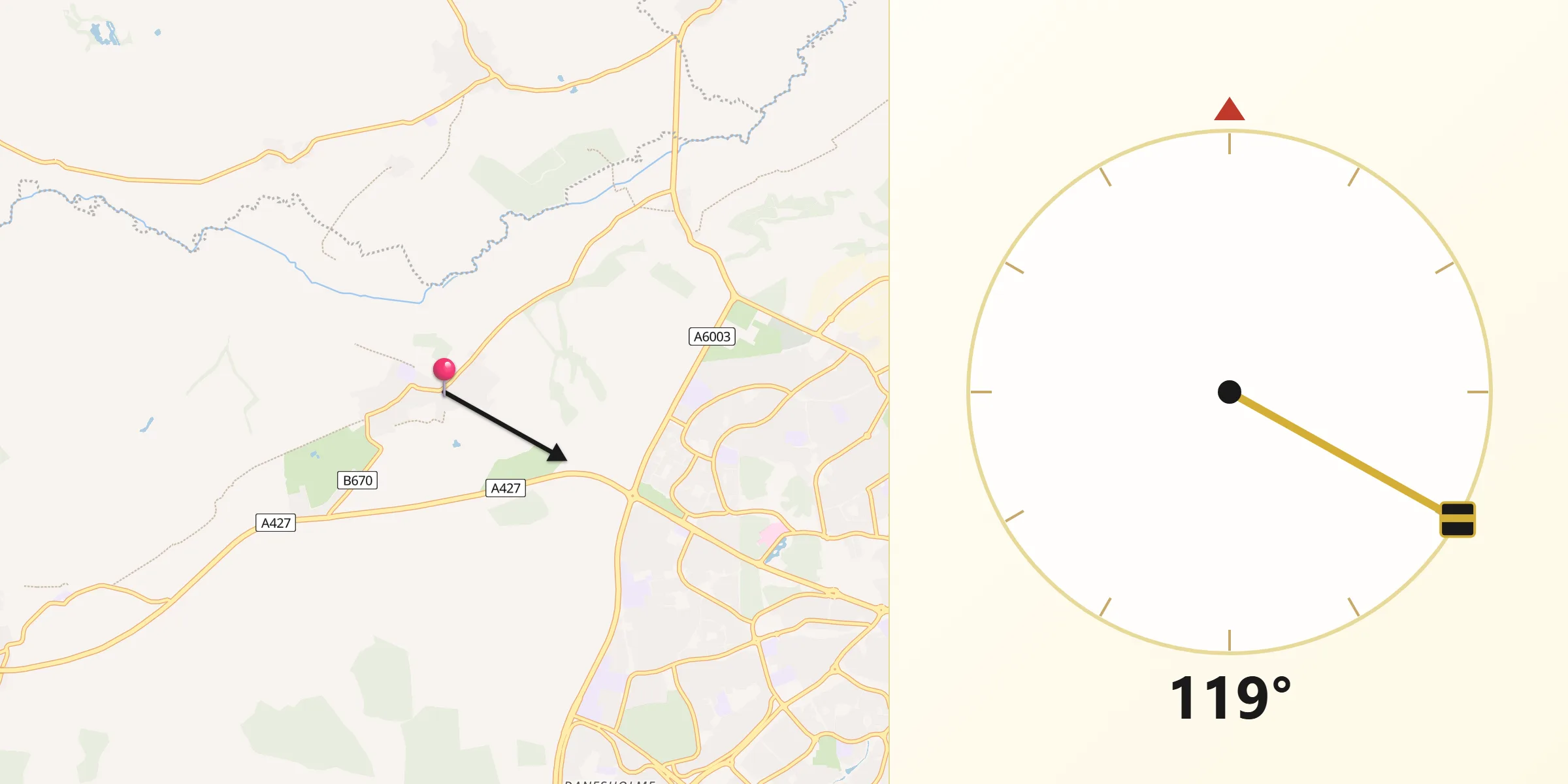 Qibla Direction from Cottingham