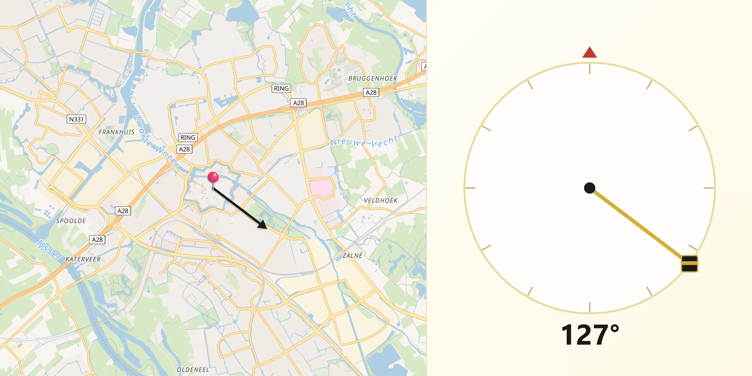 Kierunek Qibla z Zwolle
