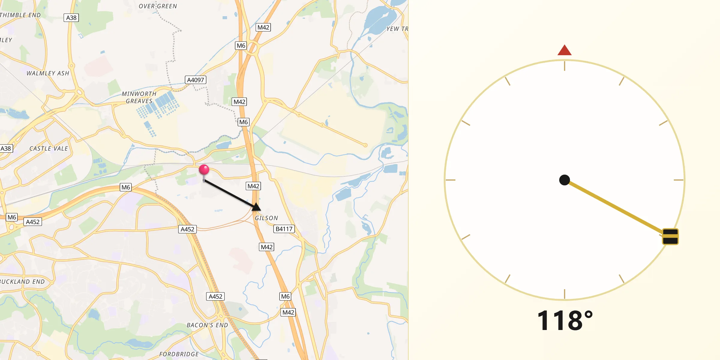 Qibla Direction from Water Orton
