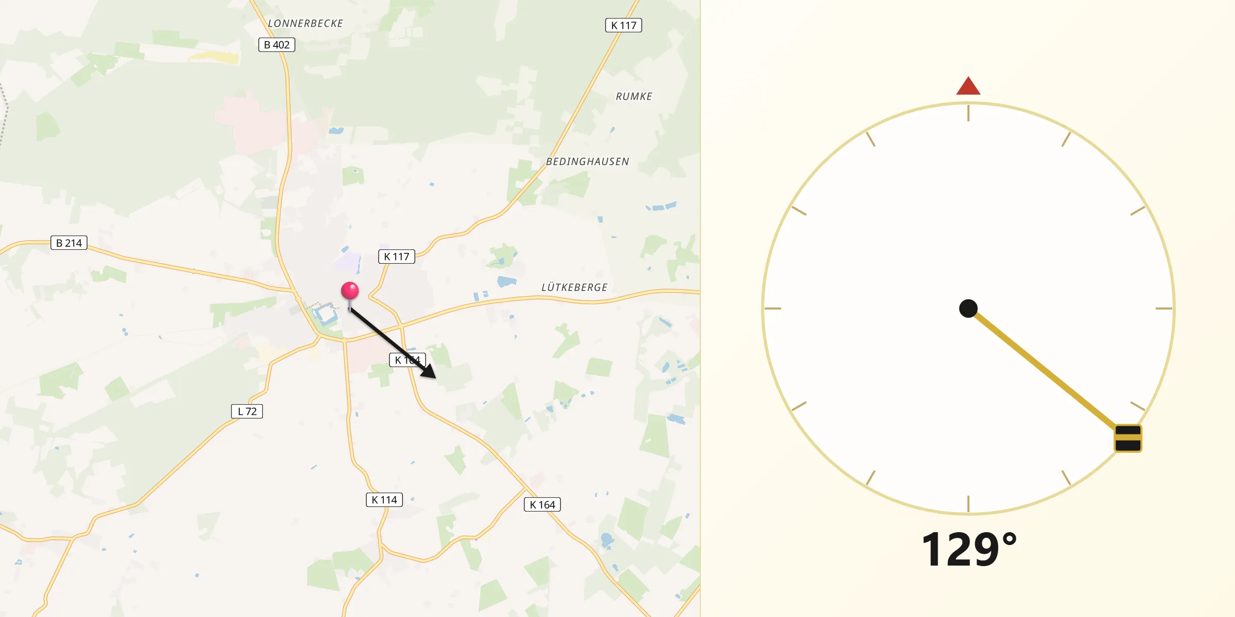 Qibla-Richtung von Fürstenau