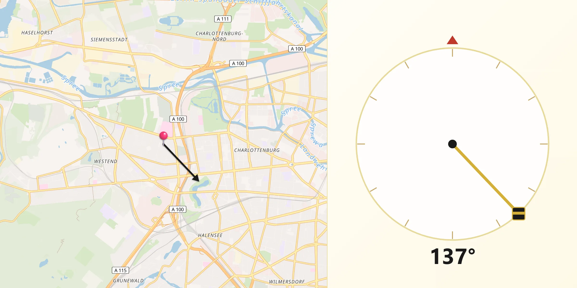 Qibla-Richtung von Berlin-Westend