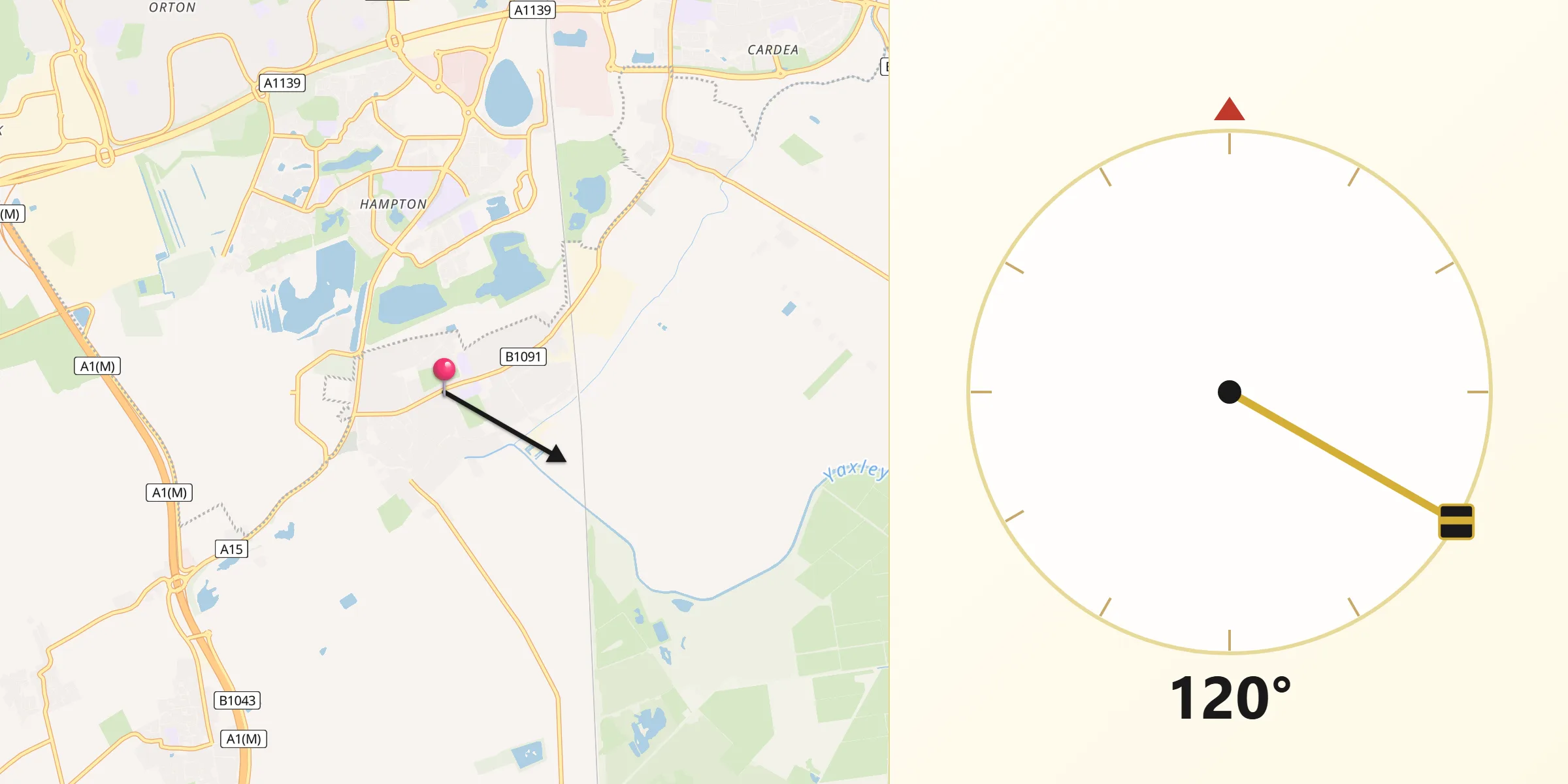 Qibla Direction from Yaxley