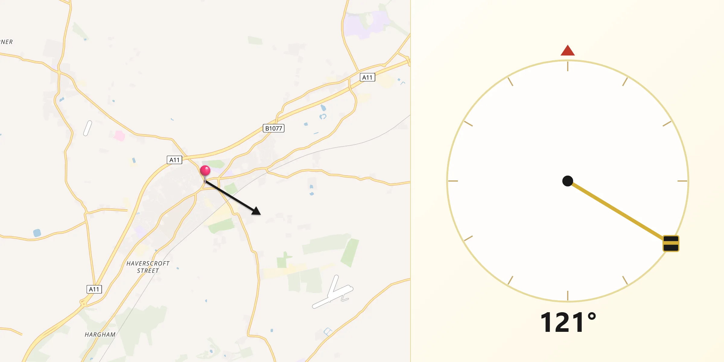 Qibla Direction from Attleborough