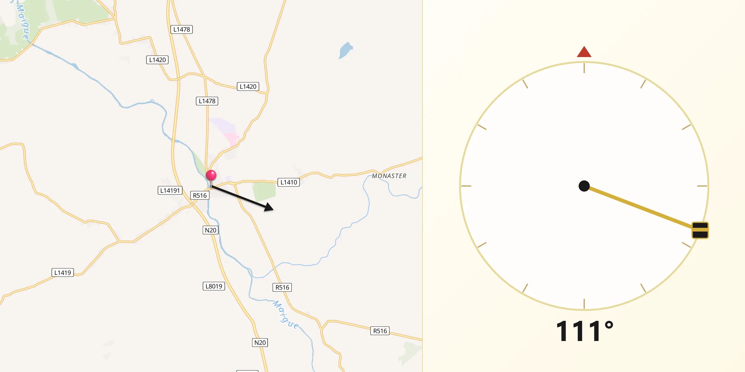 Qibla Direction from Croom