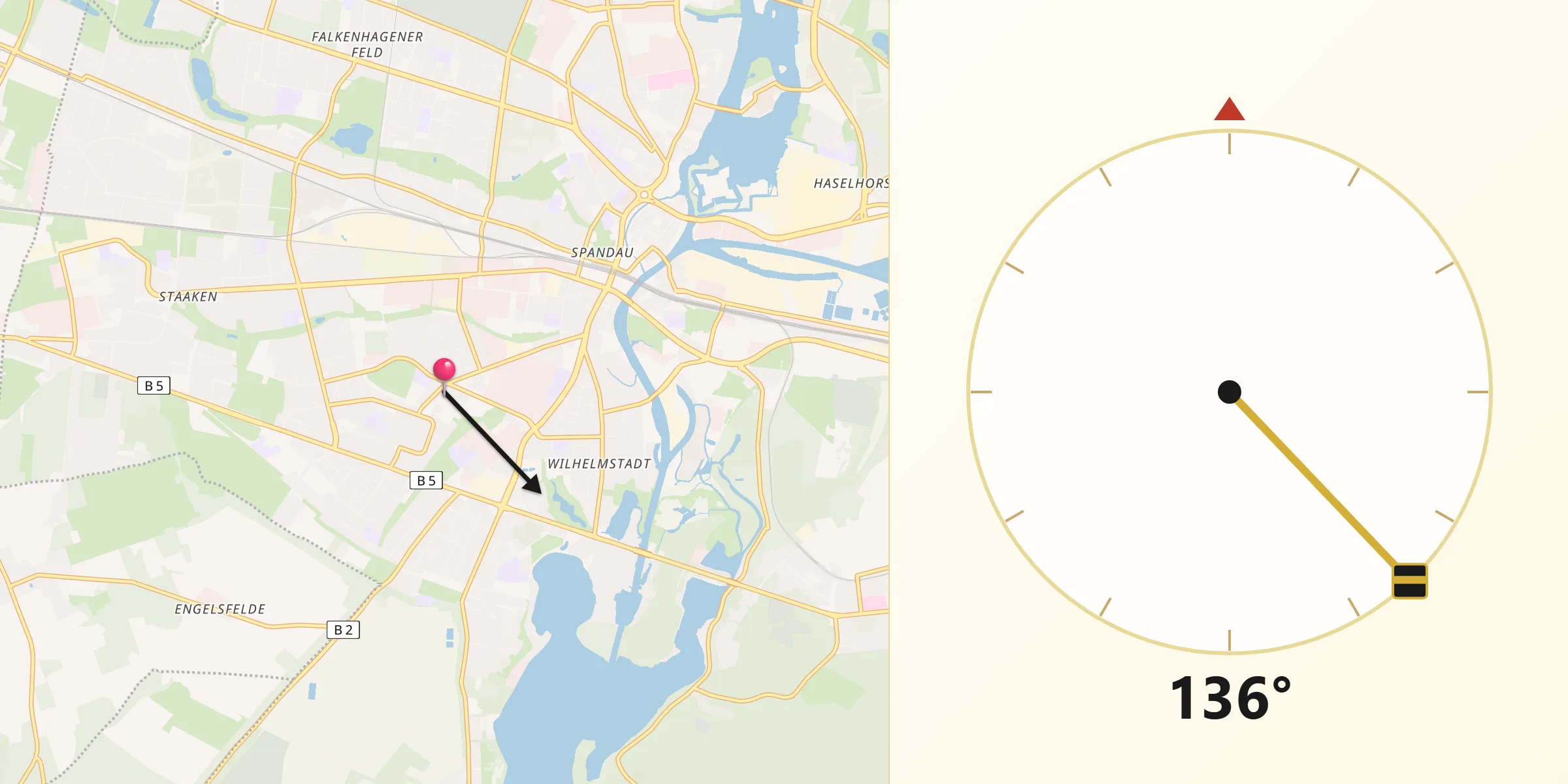 Qibla-Richtung von Berlin-Wilhelmstadt
