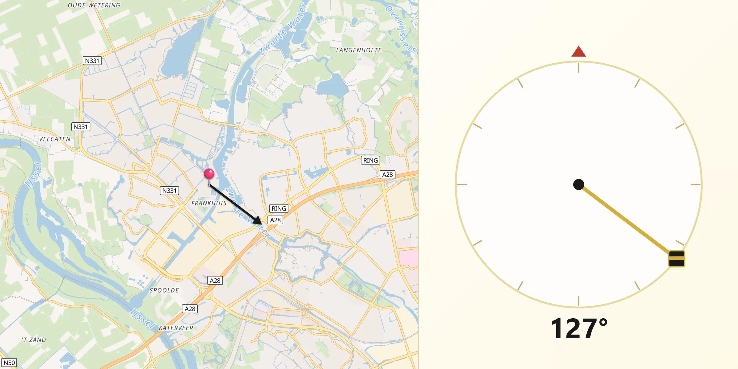 Qibla Richting vanaf Frankhuis
