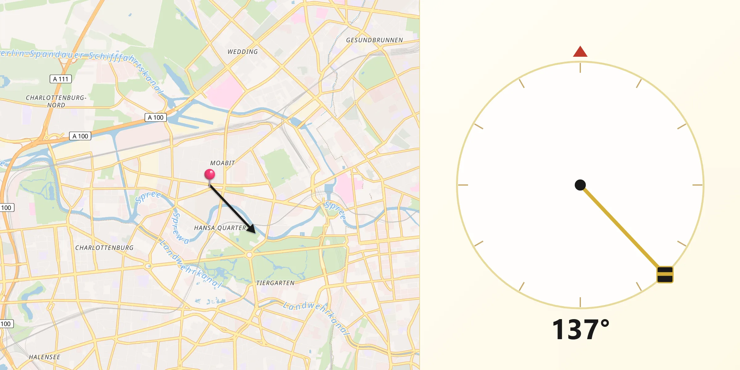 Qibla-Richtung von Berlin-Moabit