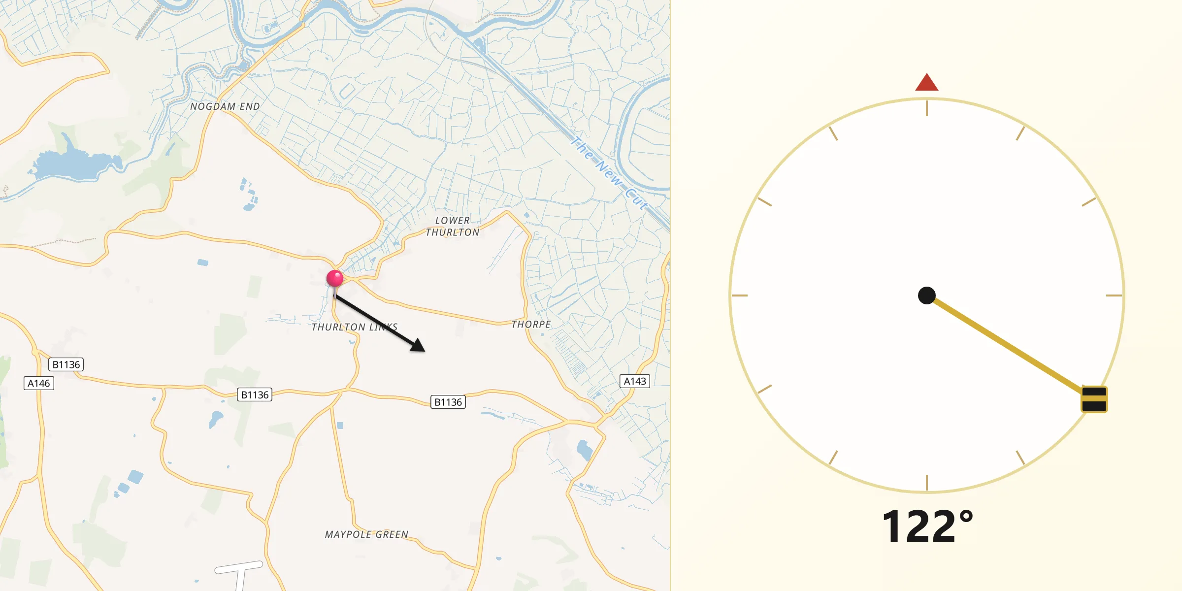 Qibla Direction from Thurlton
