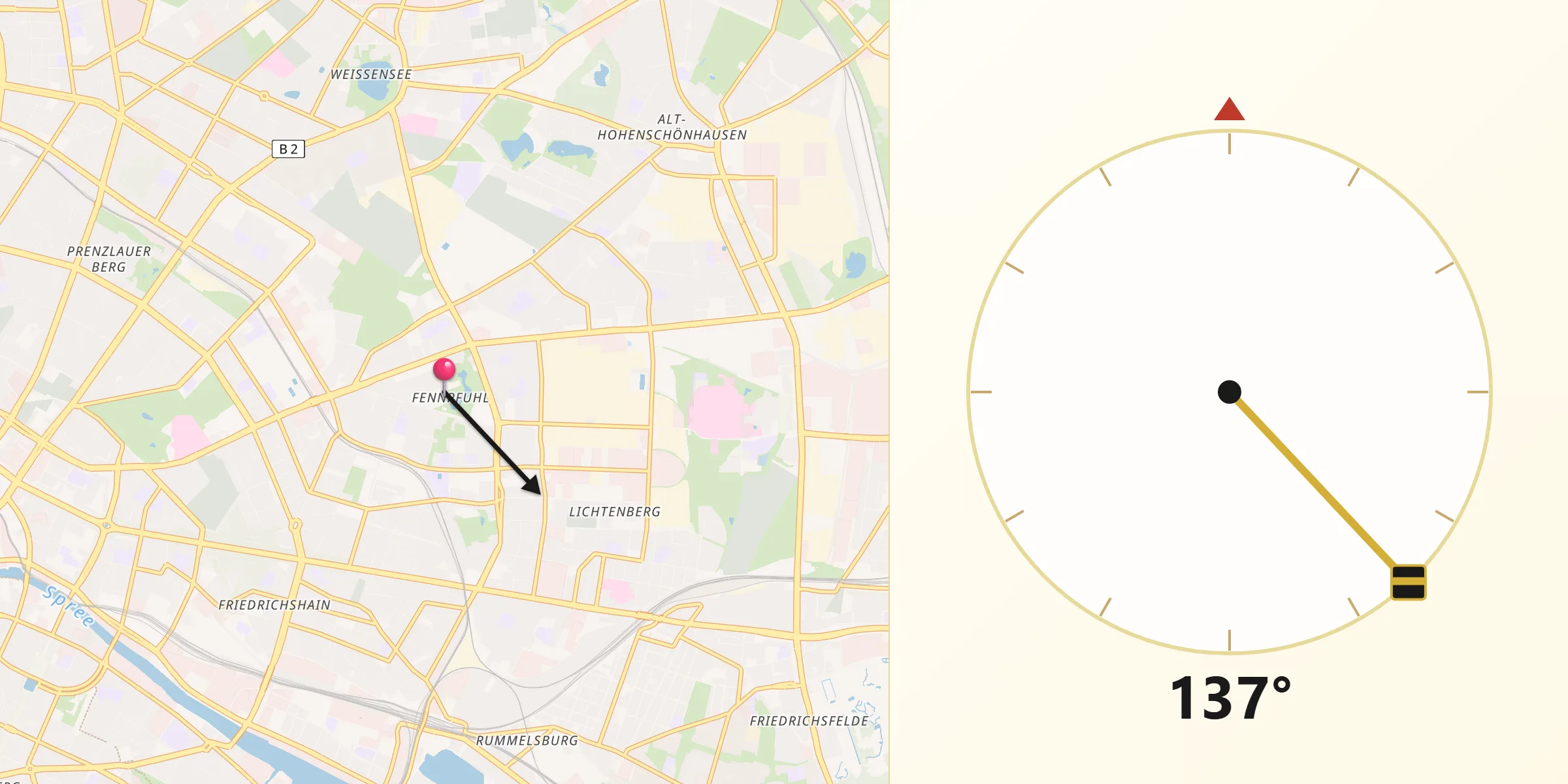 Qibla-Richtung von Berlin-Fennpfuhl