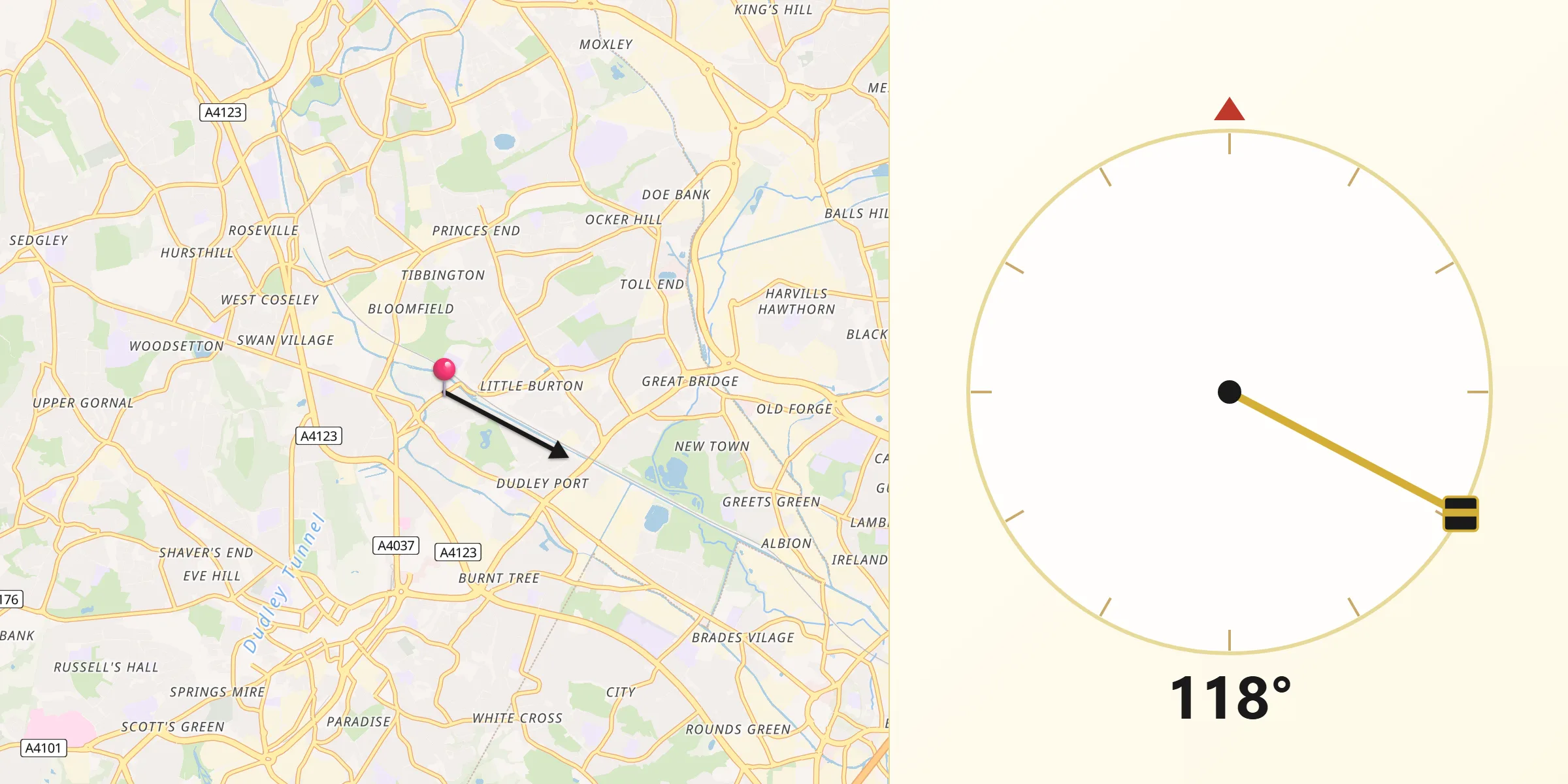 Qibla Direction from Tipton